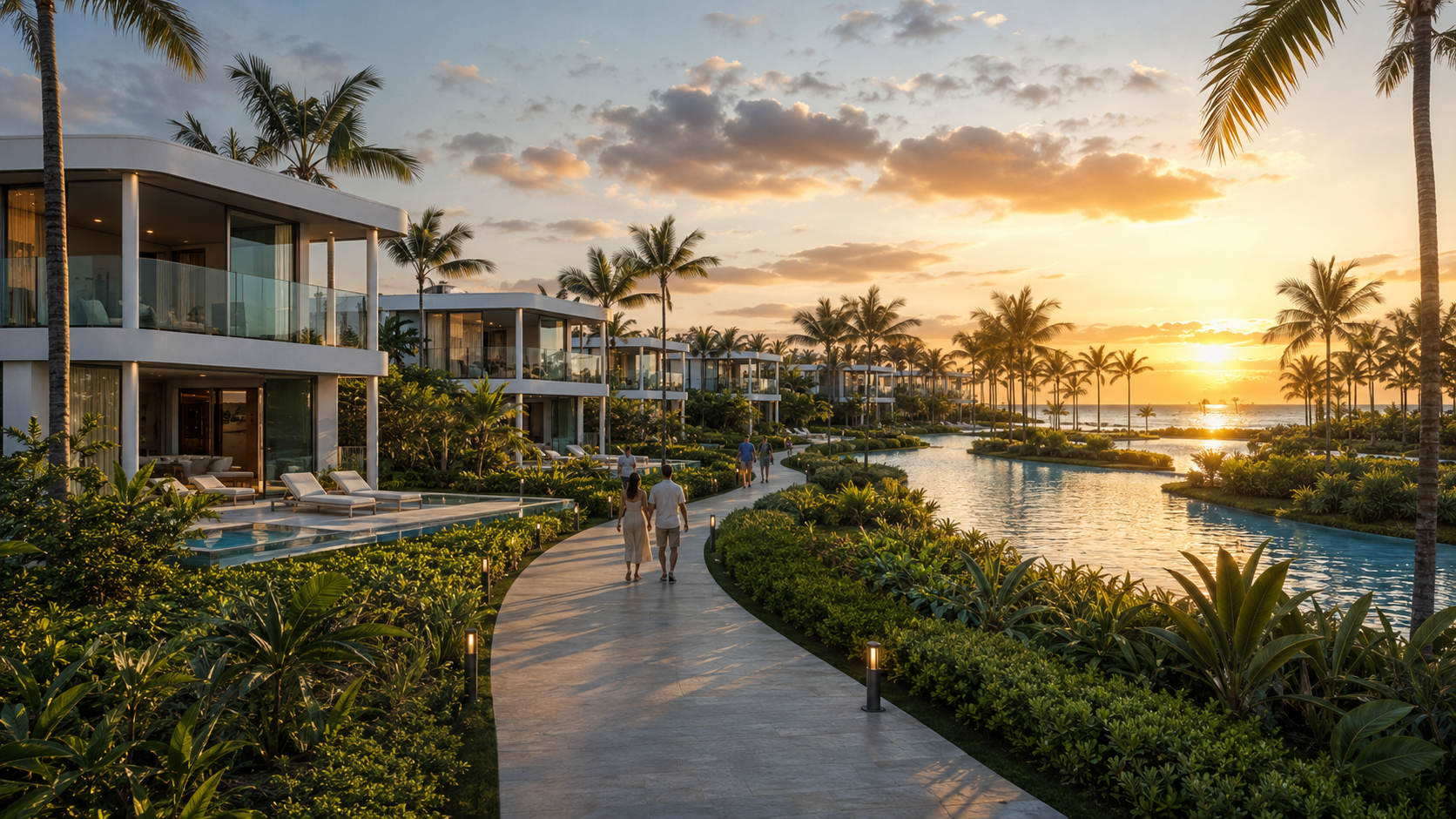 Courtyard Lagoon view of luxury resort architecture in Punta Cana
