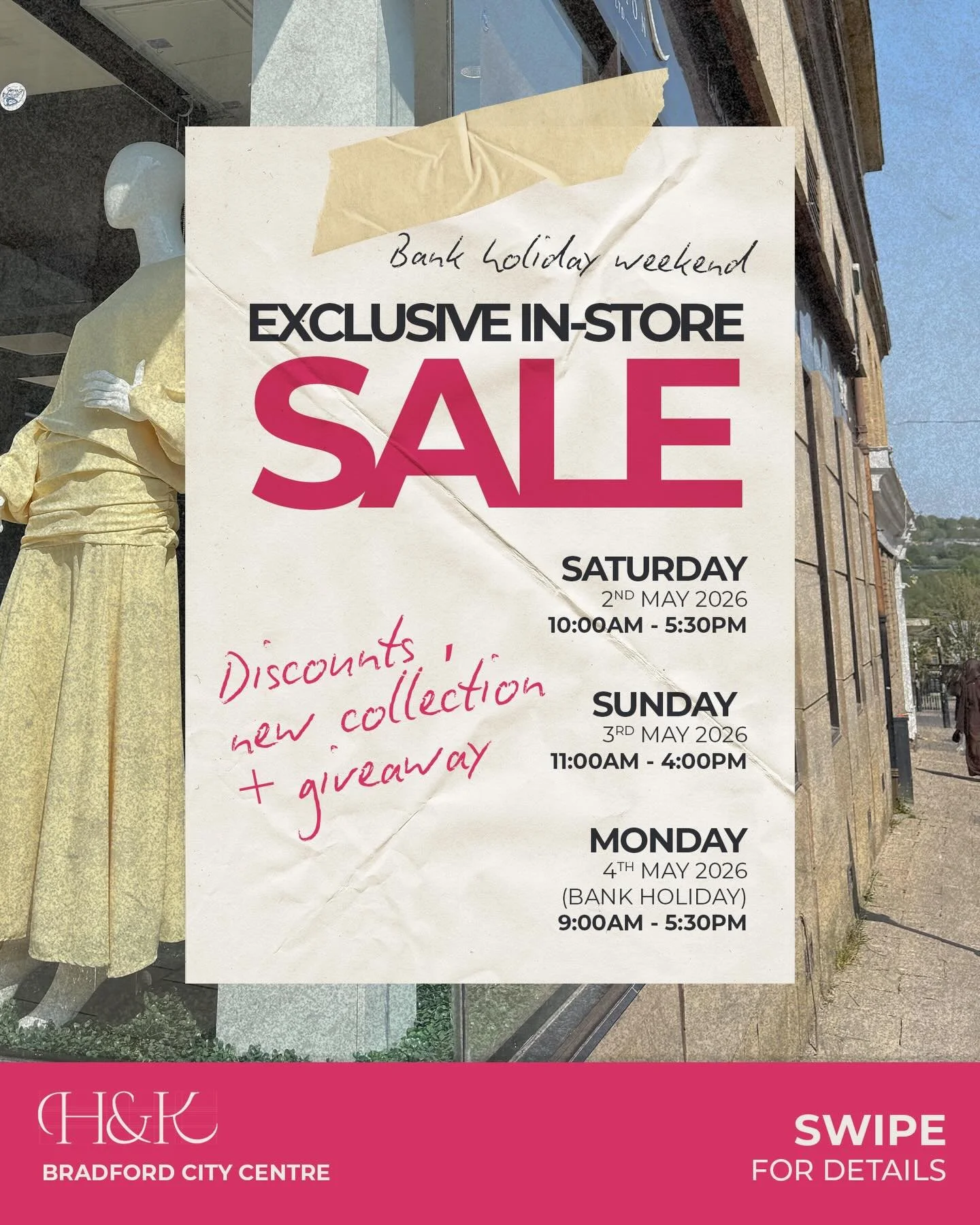 We&rsquo;re running a limited 3 day (Bank Holiday Weekend) in-store promotion and you do not want to miss this 👀

If you&rsquo;ve been meaning to visit us, this is your sign.

Enjoy an EXTRA 10% off all sale items at checkout 🏷️, plus an additional