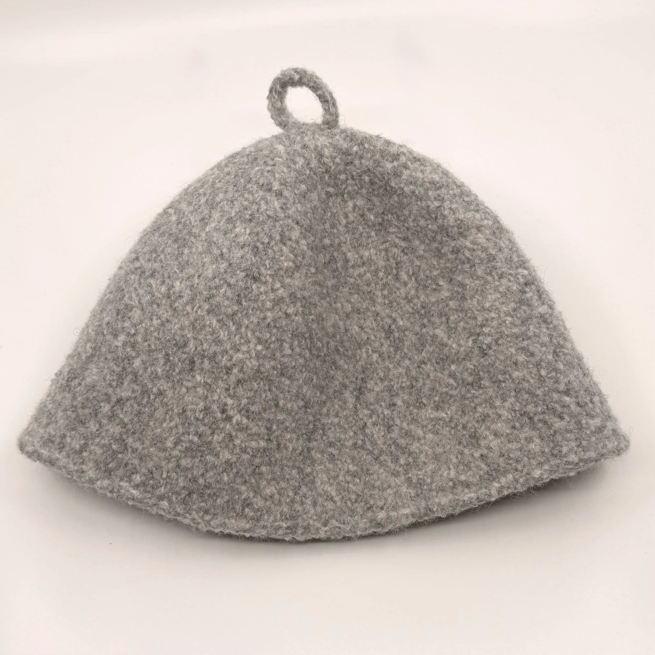 Bondon seamless wool sauna hat in Heather Grey, flat view
