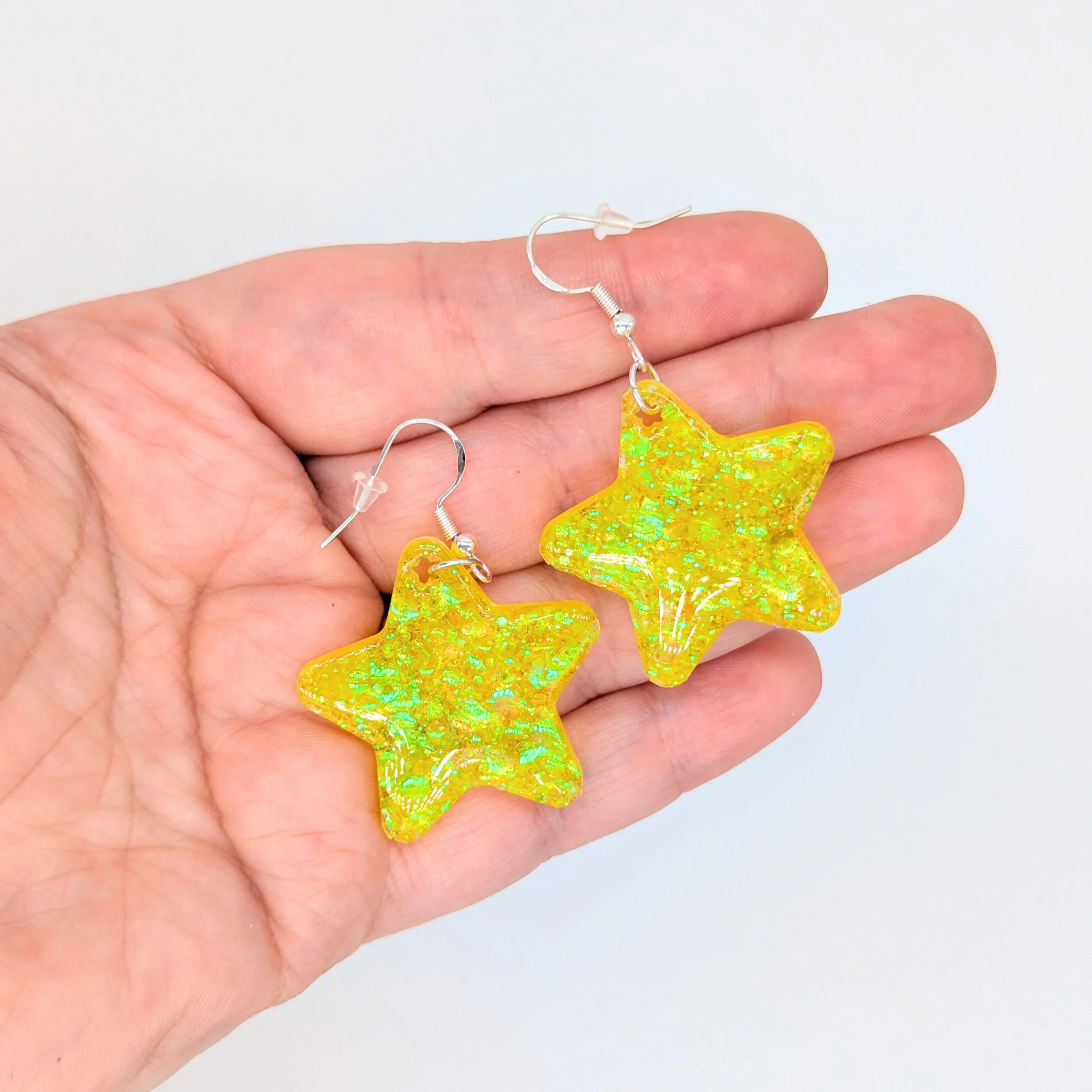 Glitter Yellow Star Earrings – Handmade Resin Jewellery