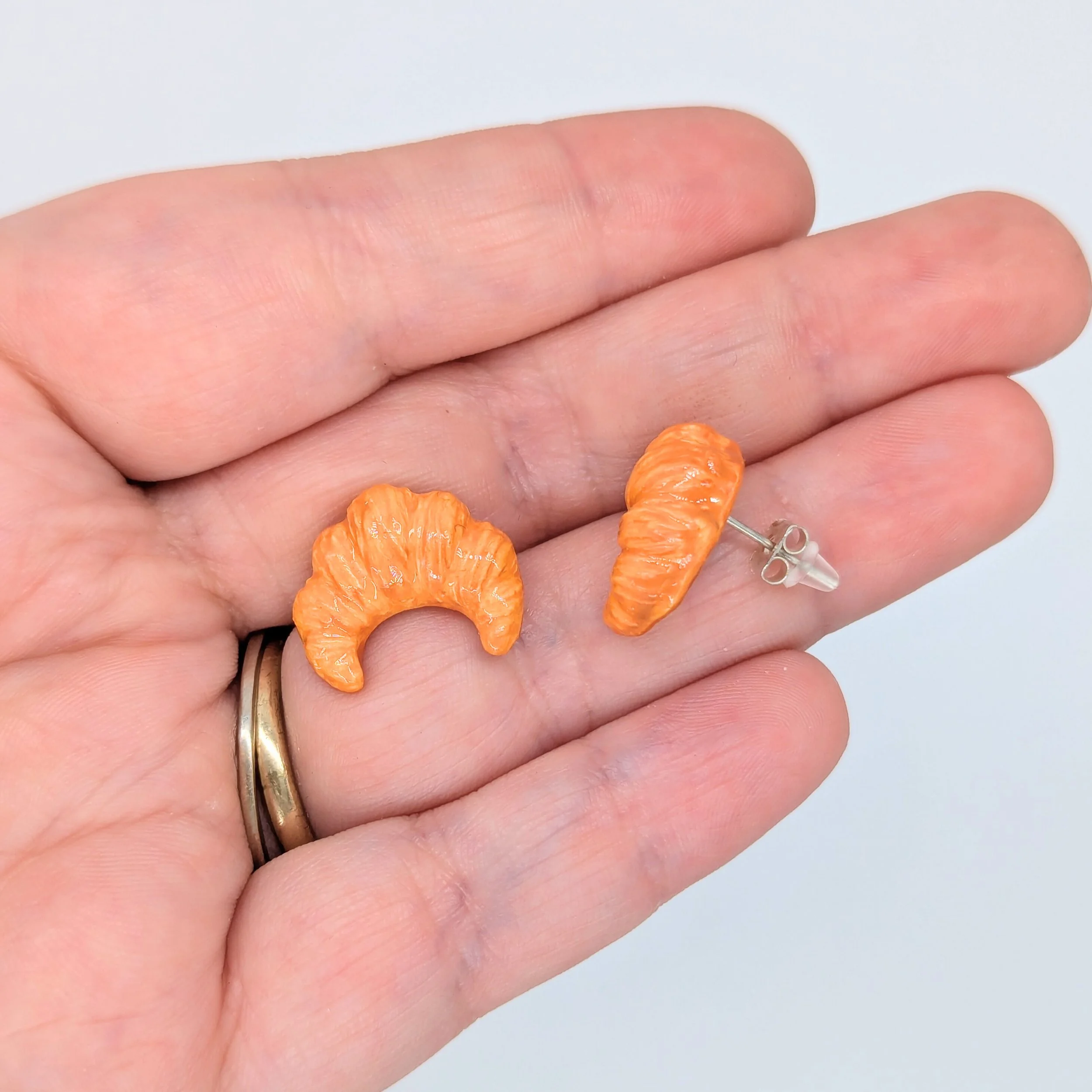 Croissant Stud Earrings – Sculpted From Polymer Clay