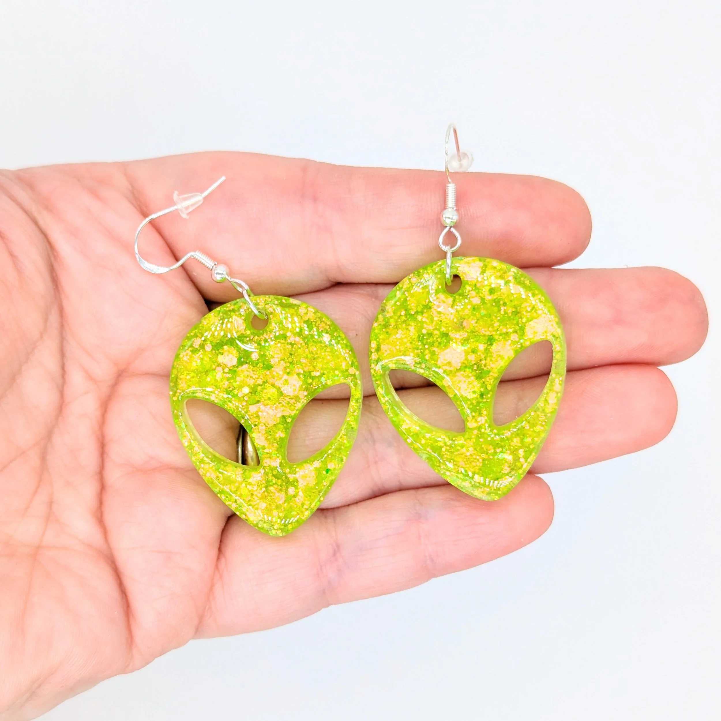 Glitter Alien Earrings – Handmade Resin Jewellery