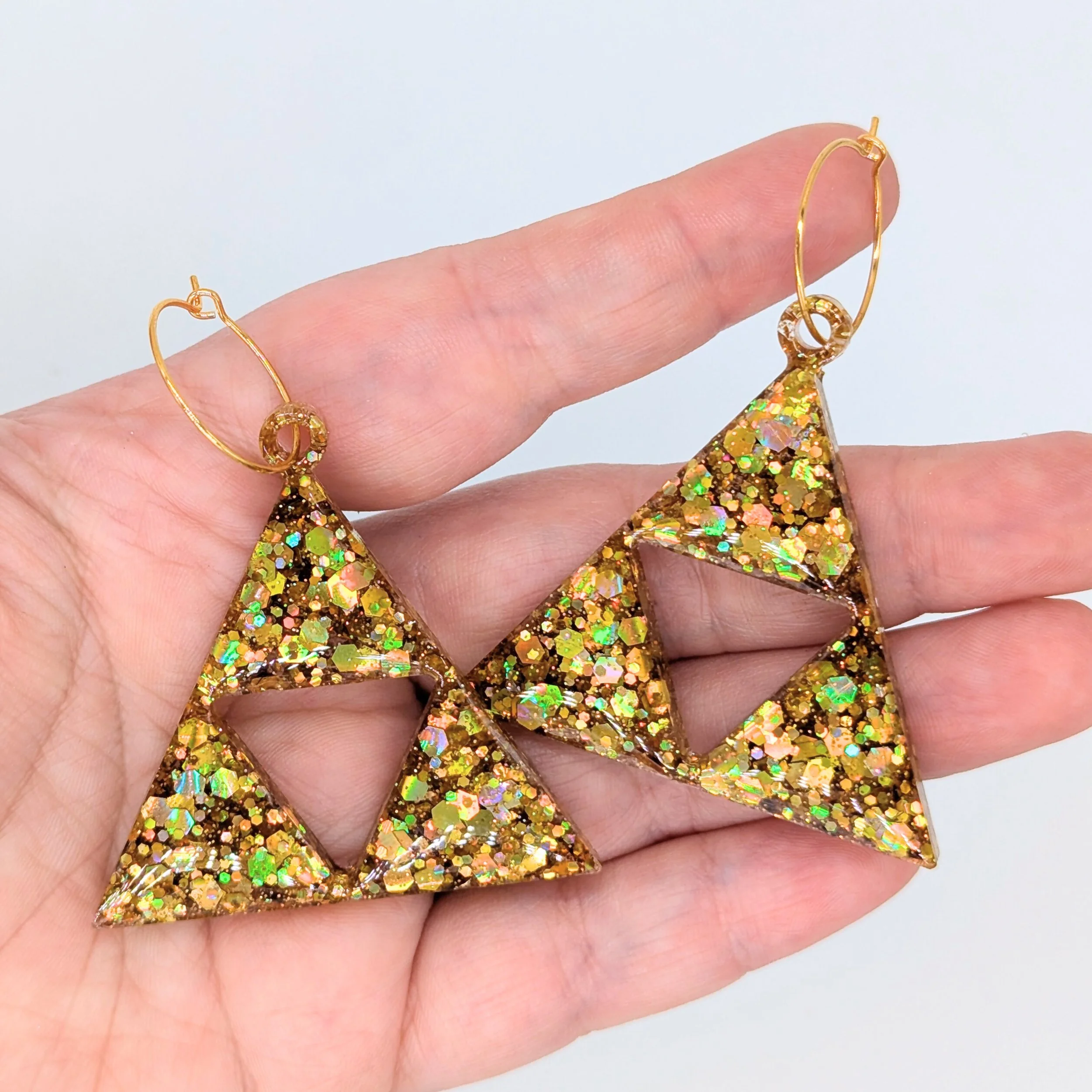Glitter Triforce Earrings – Handmade Resin Jewellery
