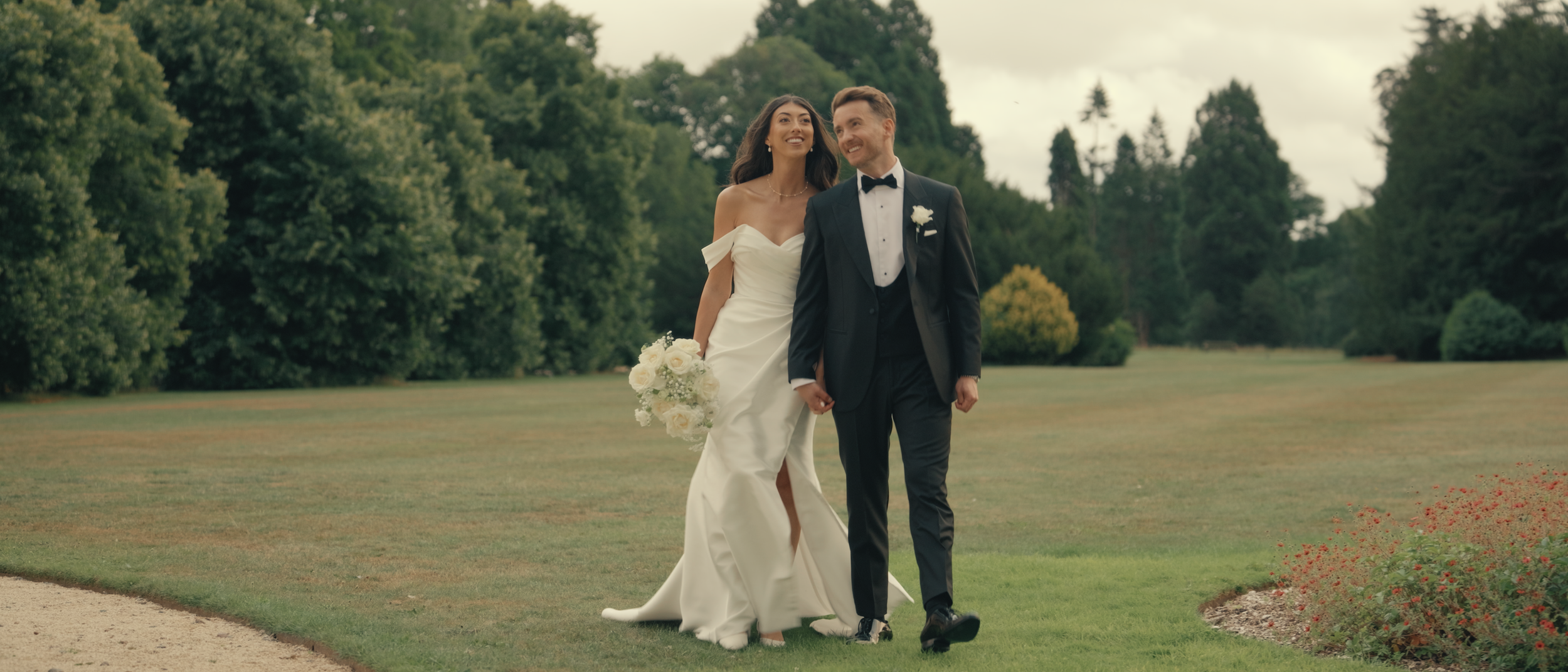 bride and groom wedding couple portrait filming session at Ashridge House Wedding