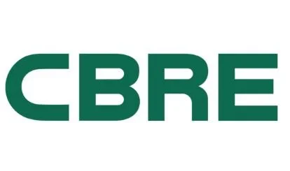 The logo of CBRE in green capital letters.