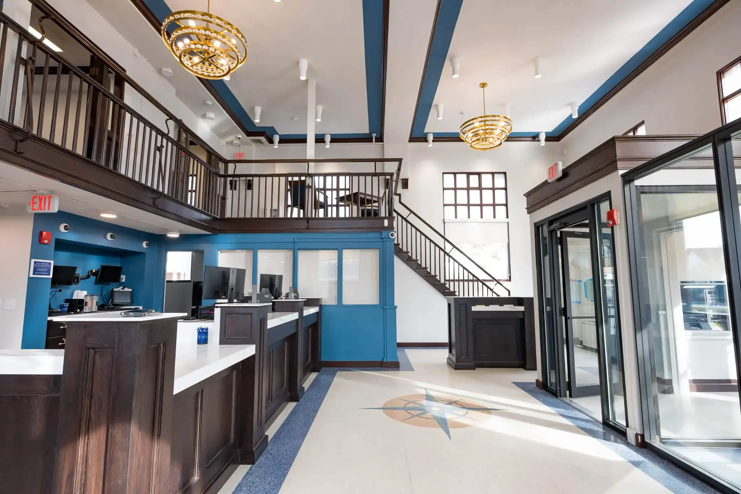 The interior downstairs of Alden State Bank