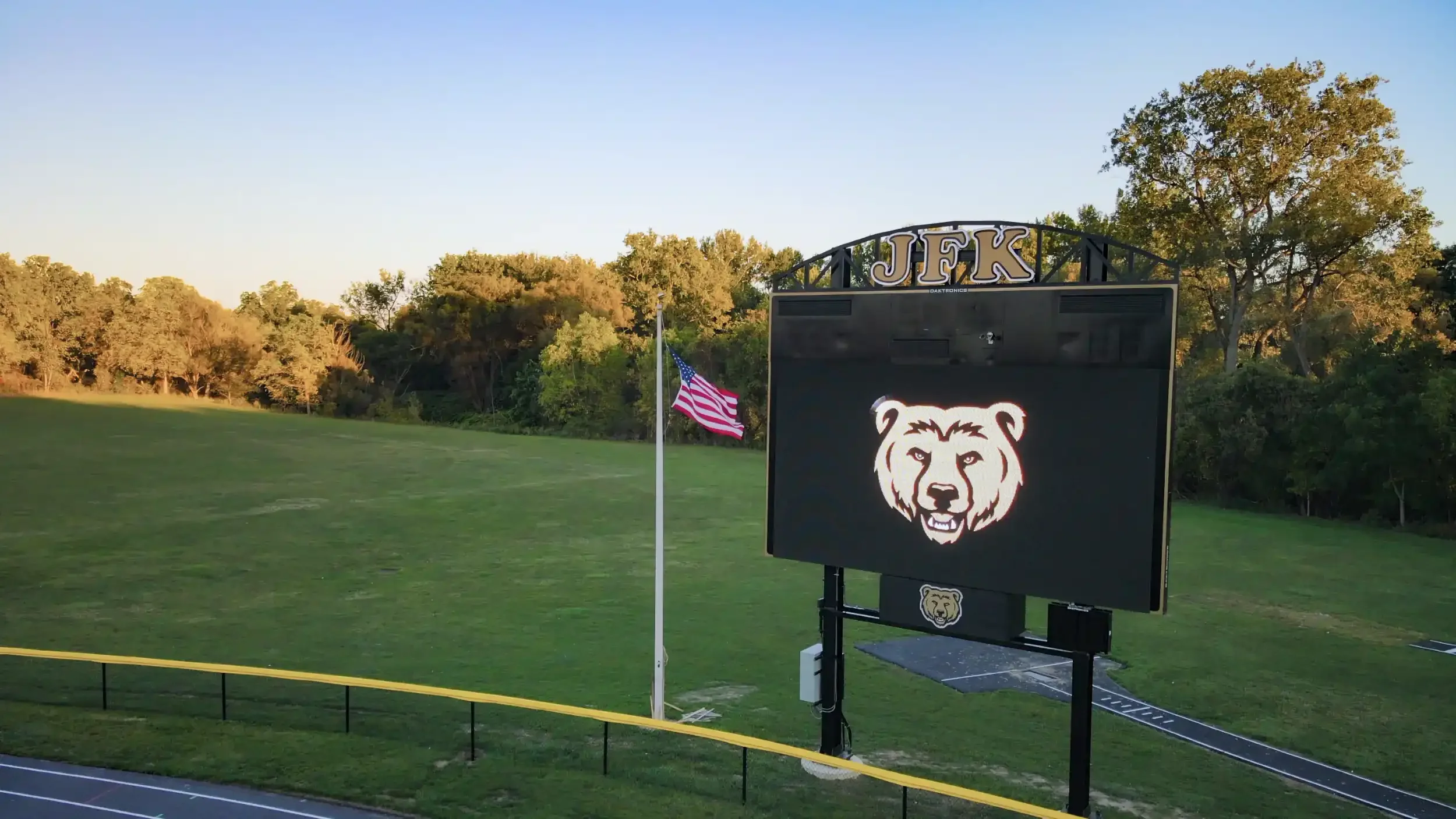 A new scoreboard at one end of the new football field and track at Cheektowaga Sloan UFSD.