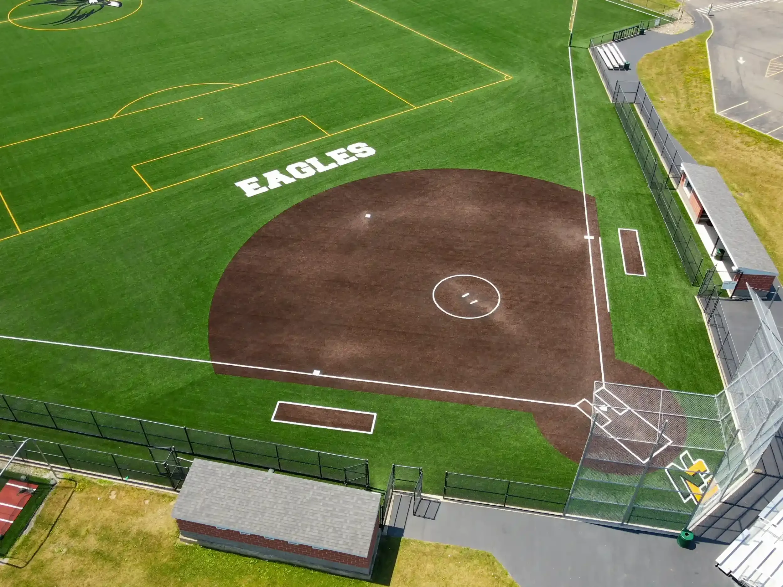 A drone shot of the new turf field for softball and soccer