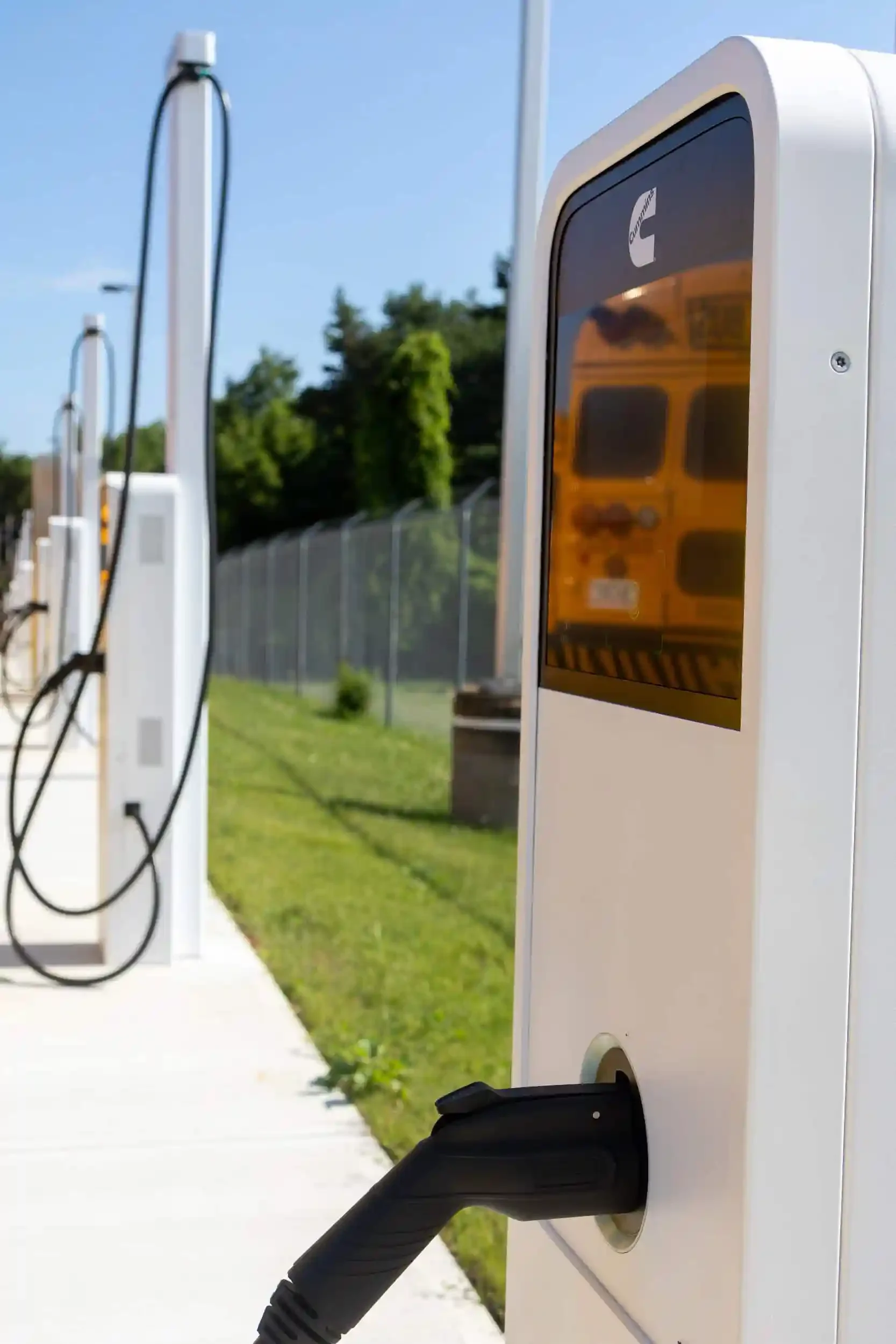 An electric bus charging station