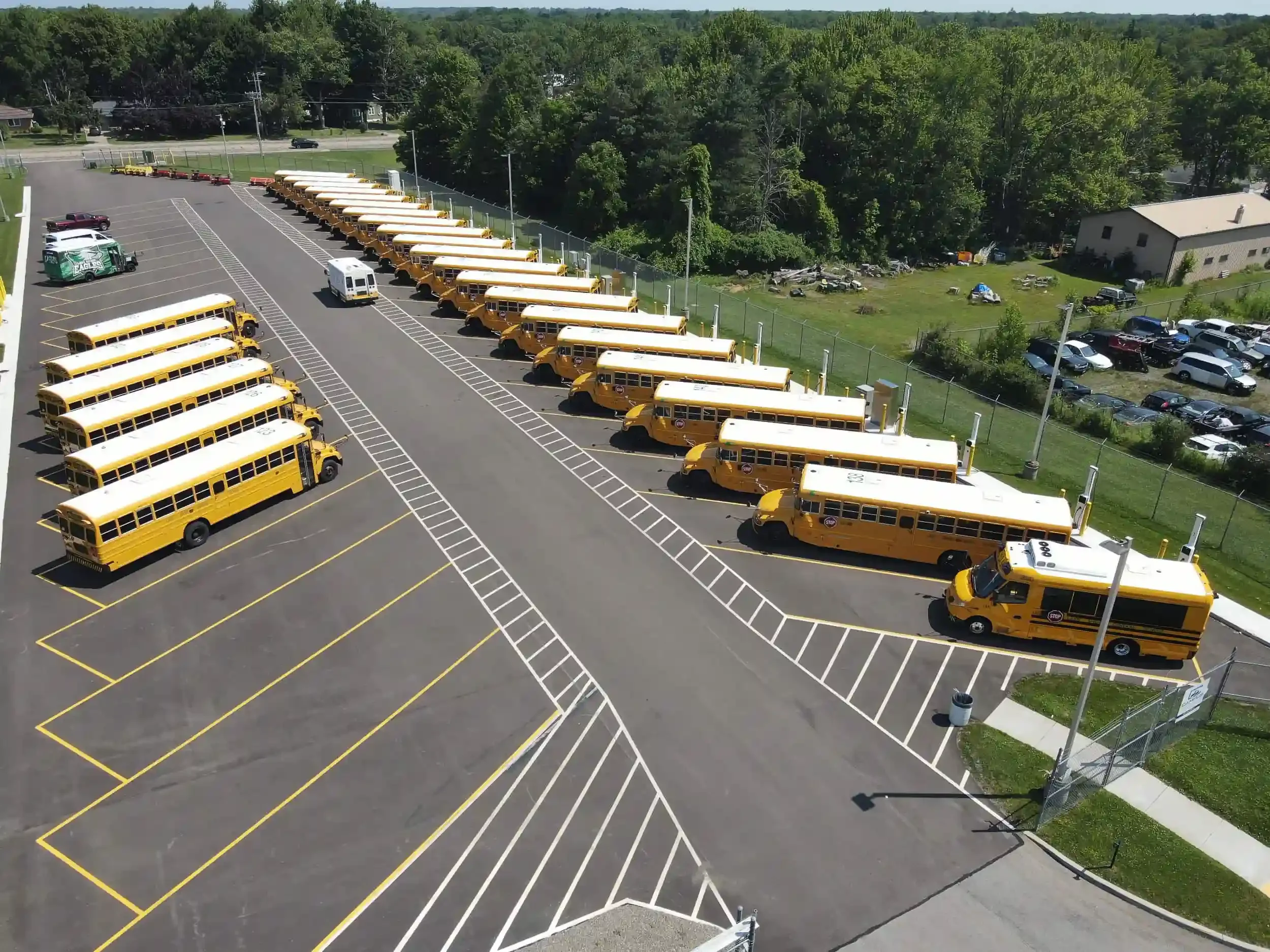 A fleet of electric school buses