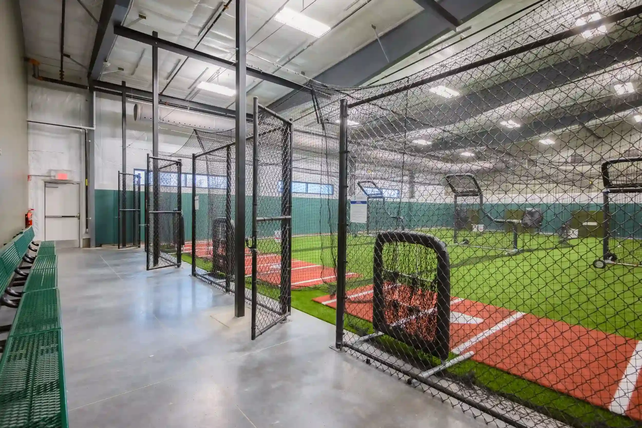 Batting cages inside the new Thomas M. Fieldhouse built for the City of Buffalo at Shoshone Park.