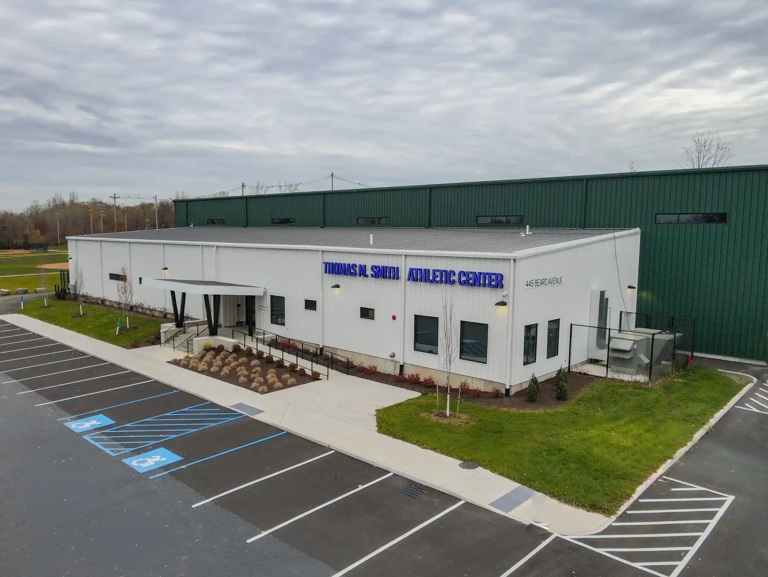 The exterior of the new Thomas M. Fieldhouse built for the City of Buffalo at Shoshone Park.