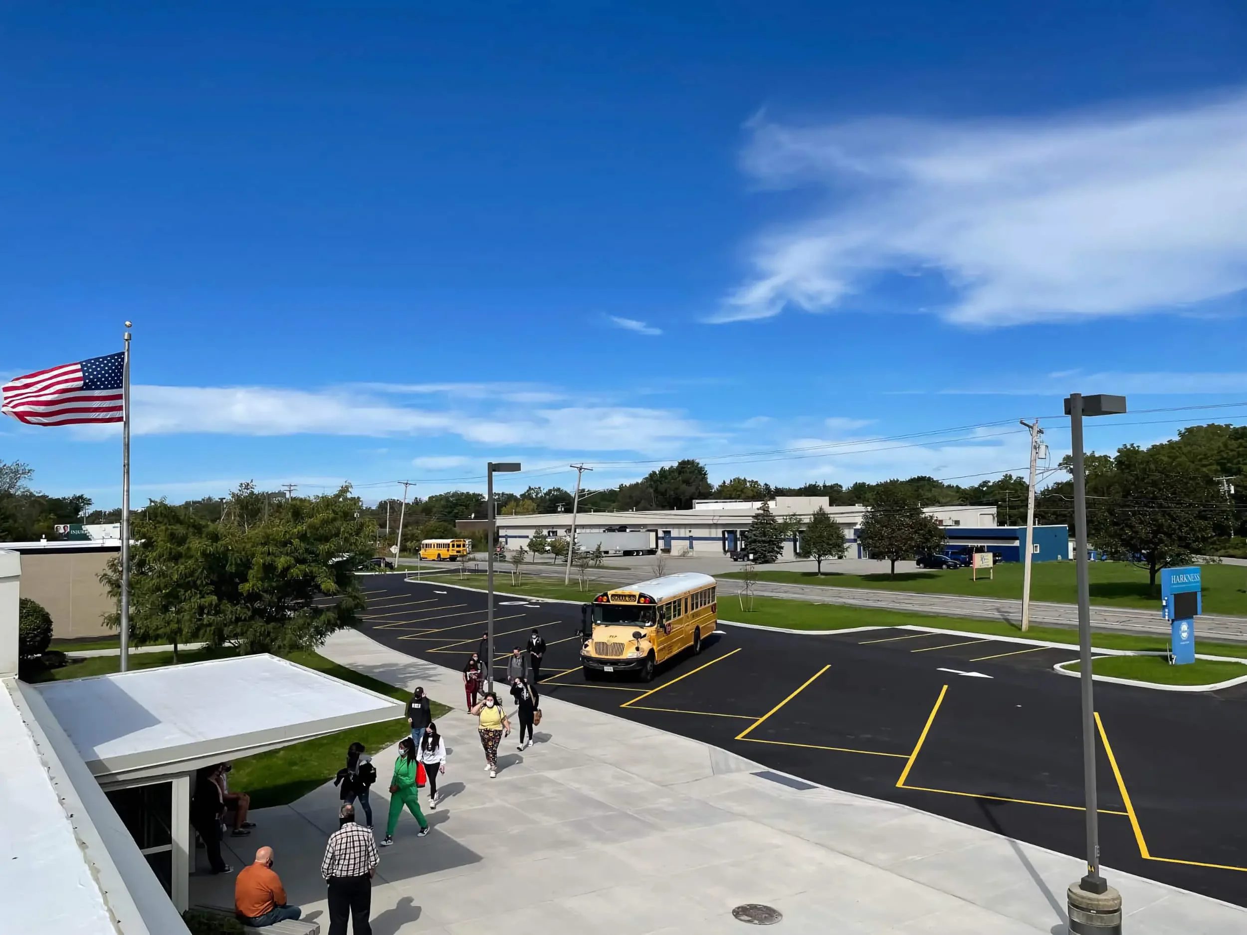 A view of the new parking area at Erie 1 BOCES Harkness Career & Technical Center