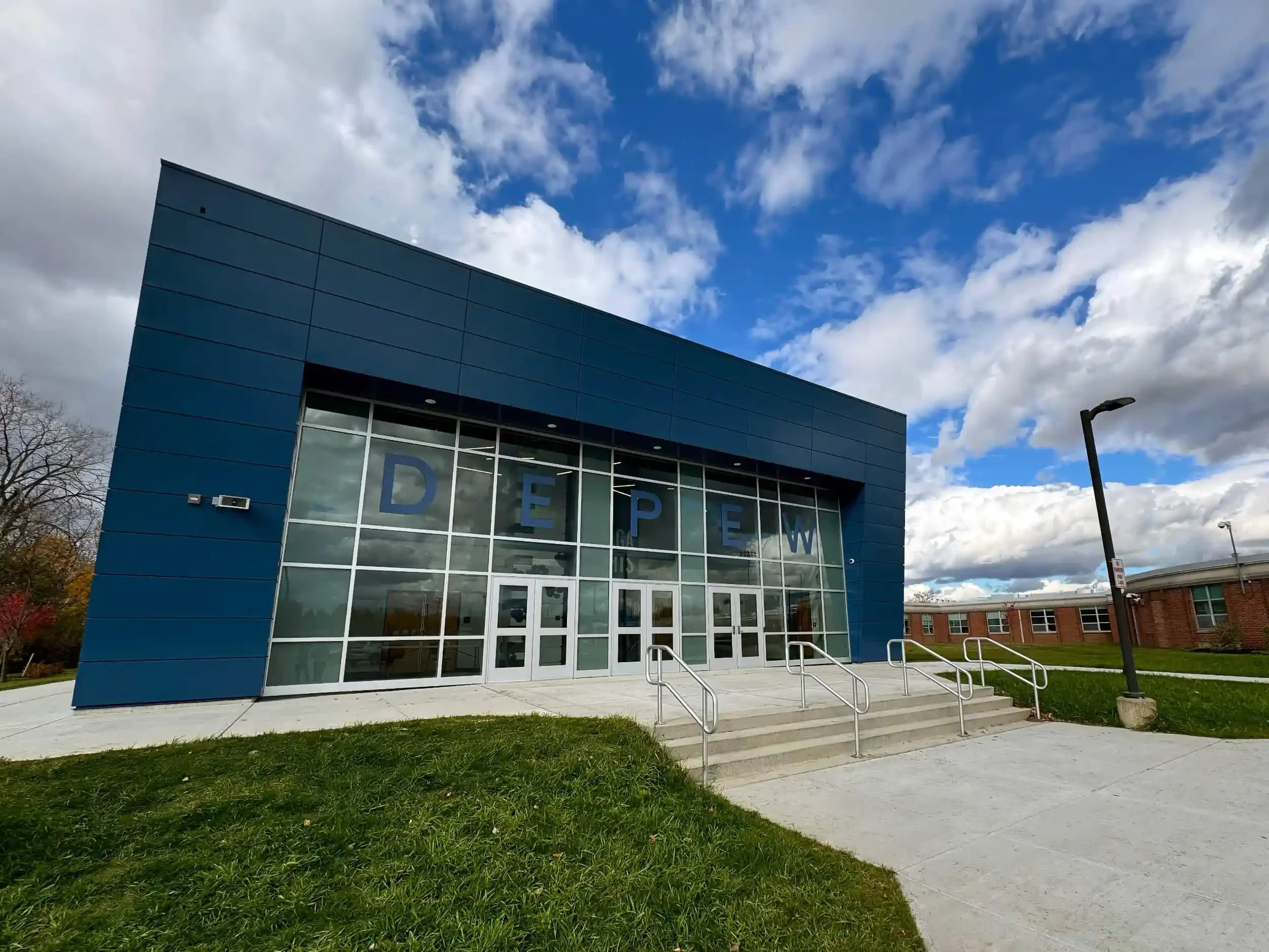 The exterior of the new auditorium at Depew UFSD