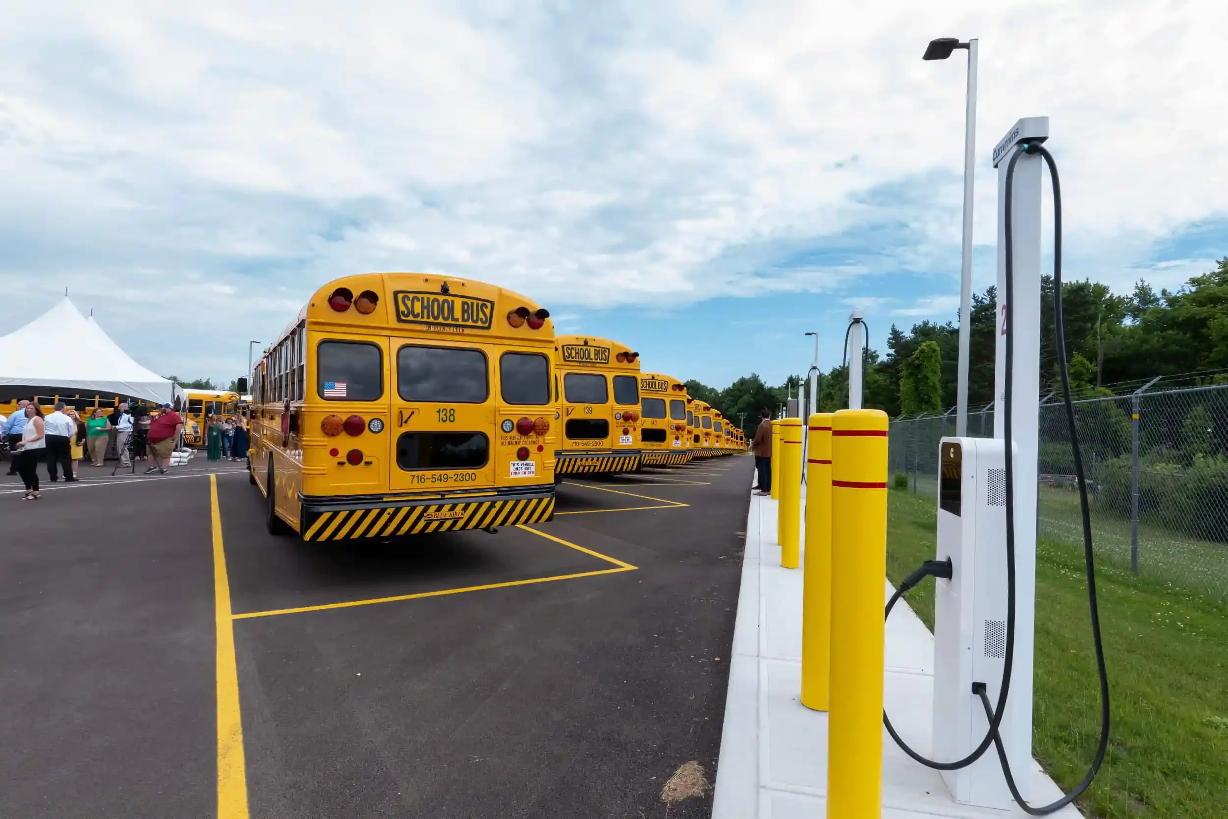 A fleet of electric school buses