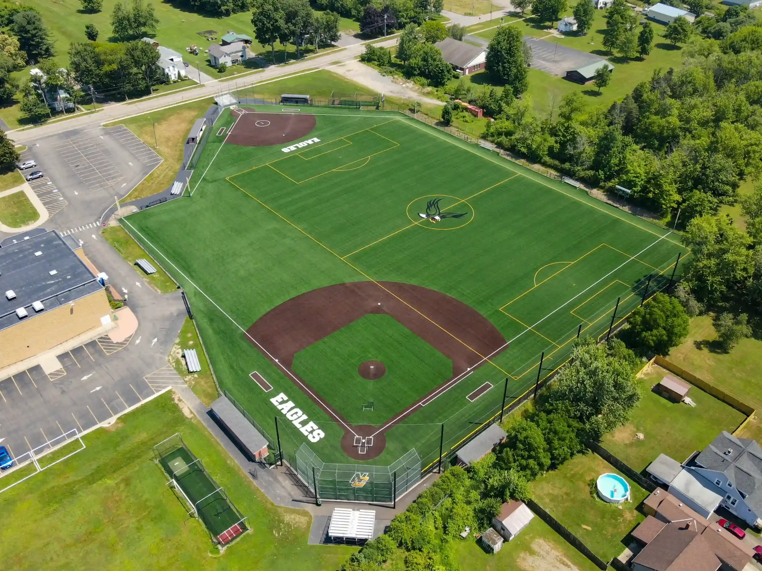 A drone shot of the new turf field for softball and soccer