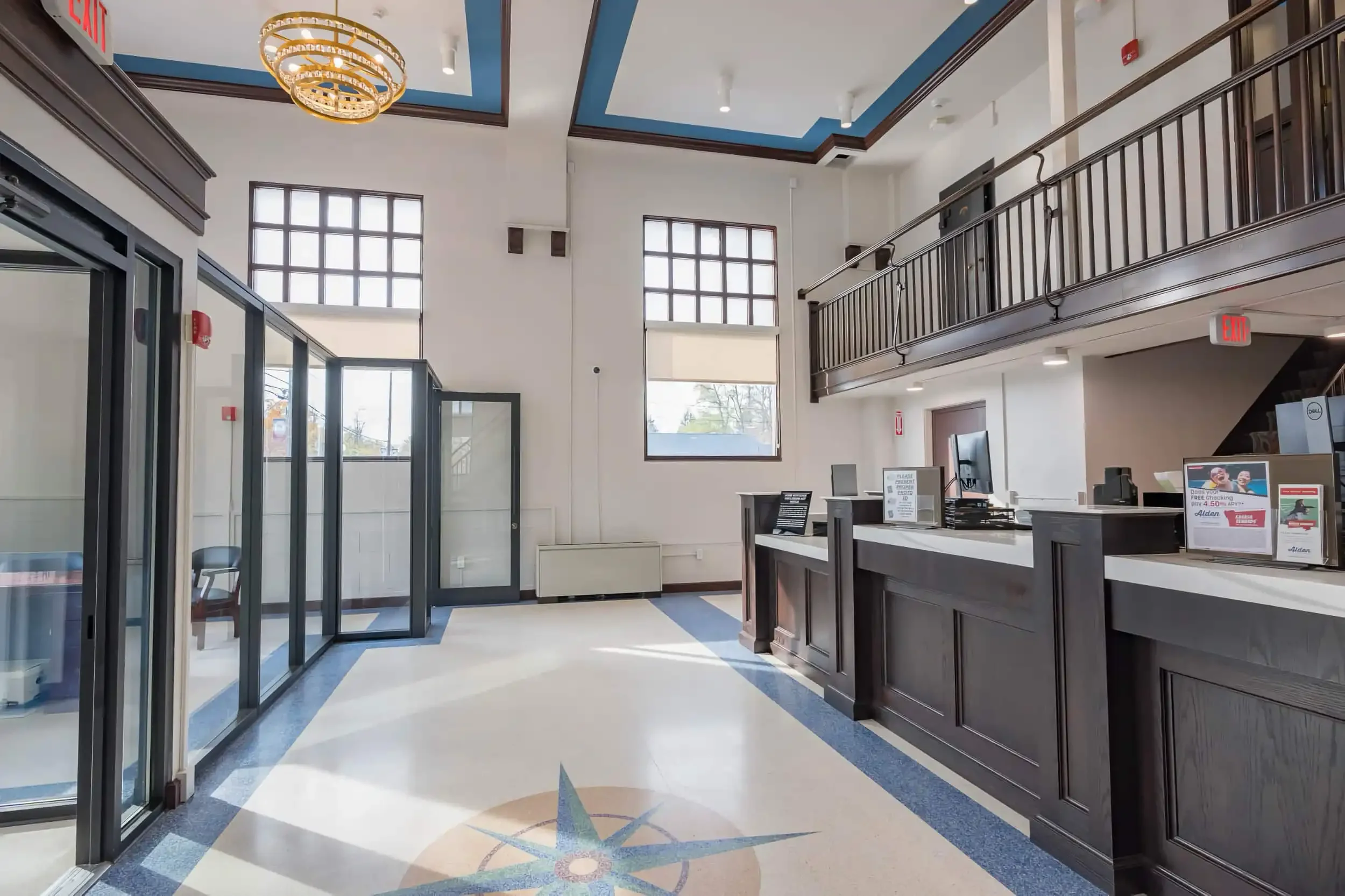 The interior downstairs of Alden State Bank