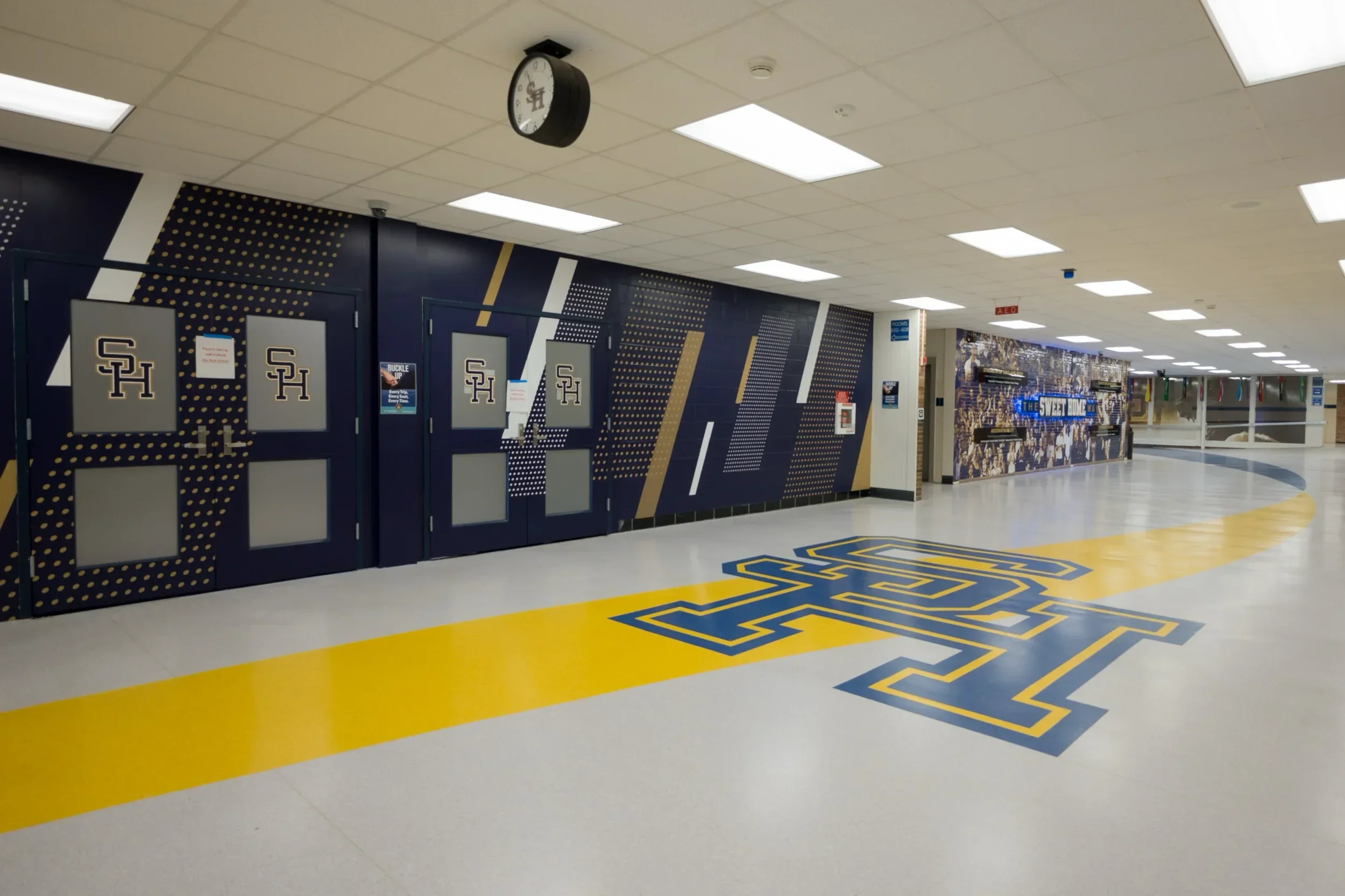 Corridor showing school colors 