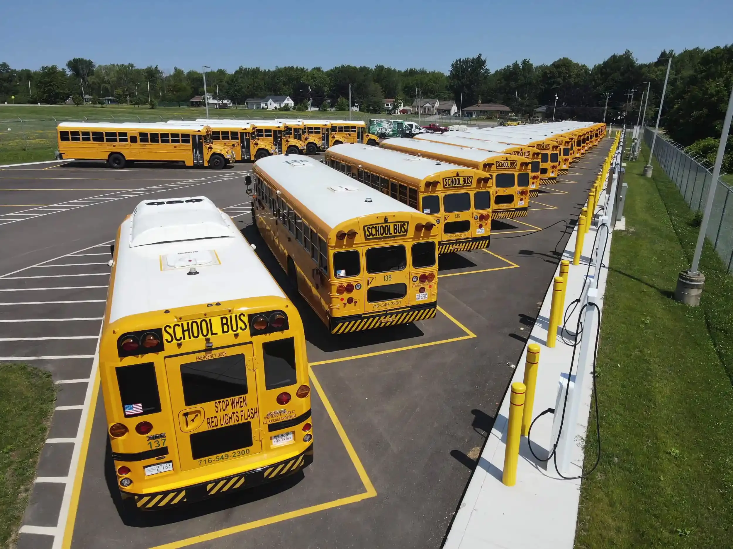 A fleet of electric school buses
