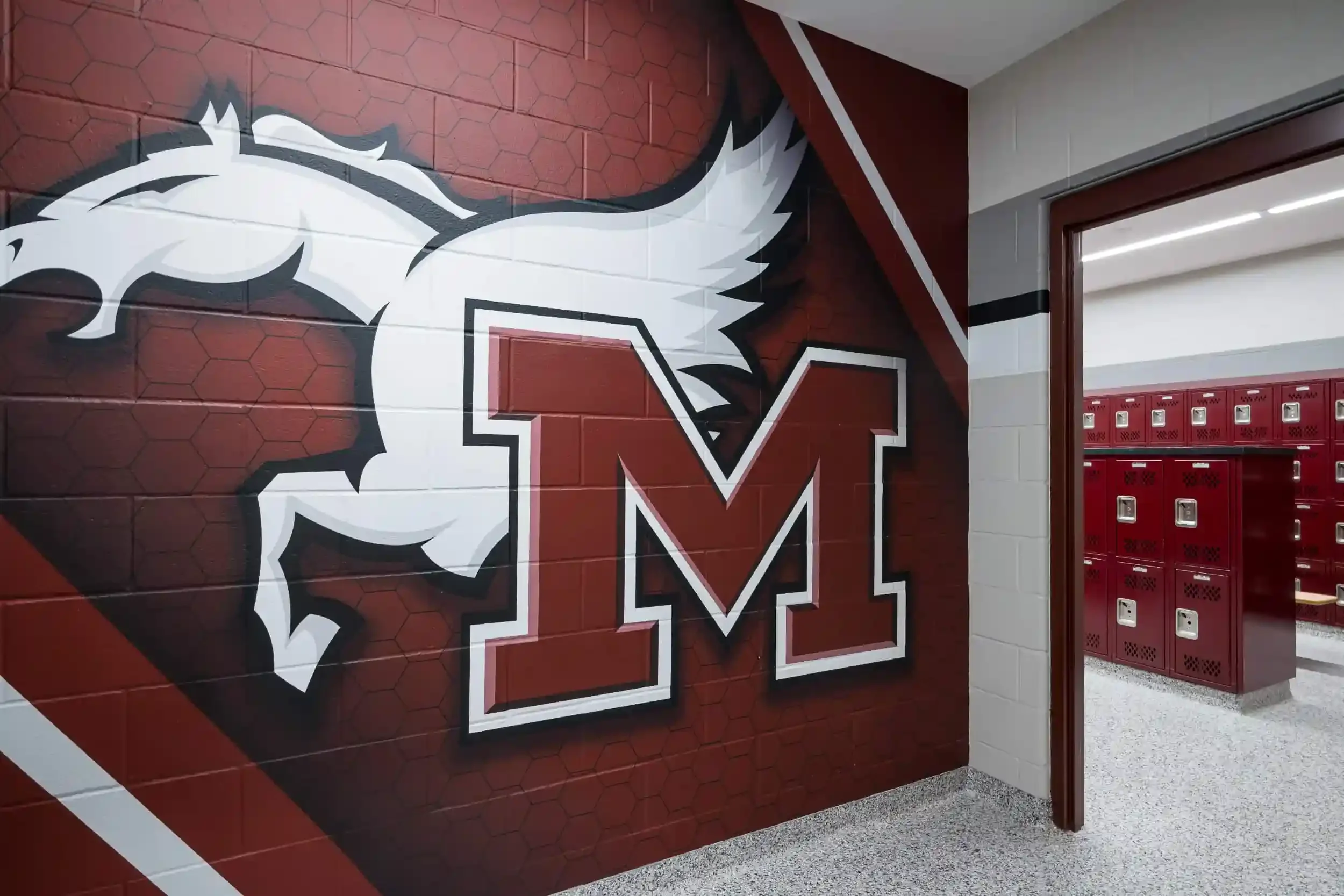 The school's logo wall