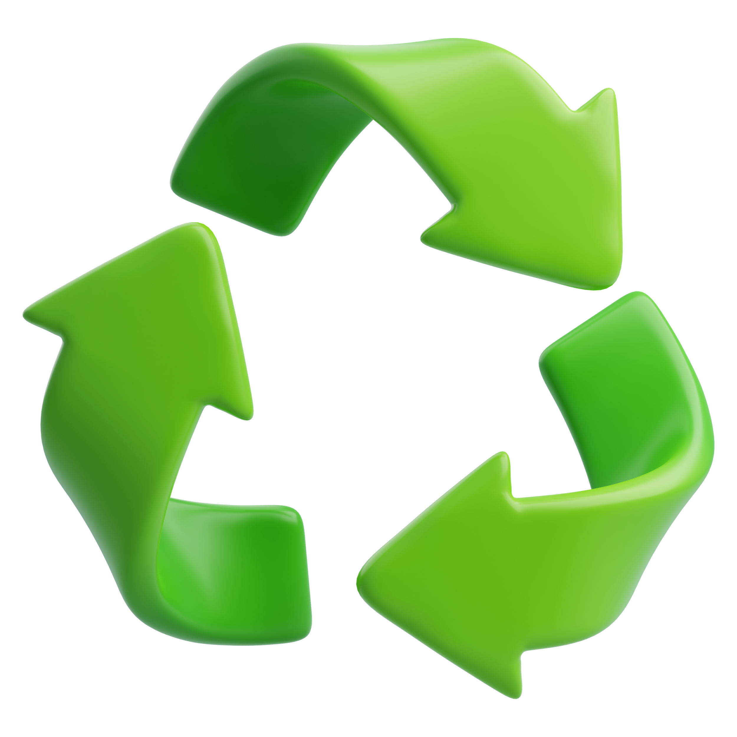 Green recycling symbol with three arrows forming a triangle.