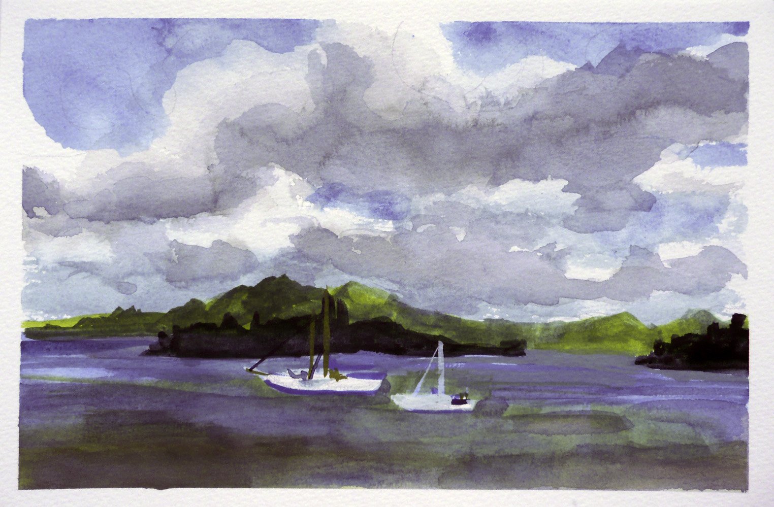 "Héeia Boat Harbor" watercolor on paper 6" x 9"