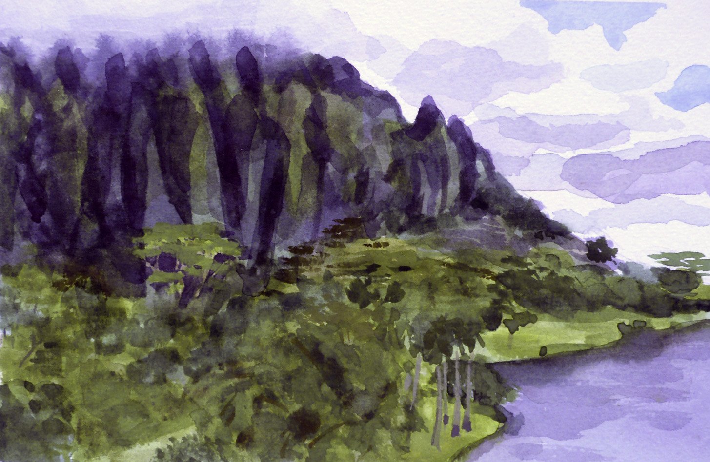 "Hóomaluhia Mauka" watercolor on paper 6" x 9"