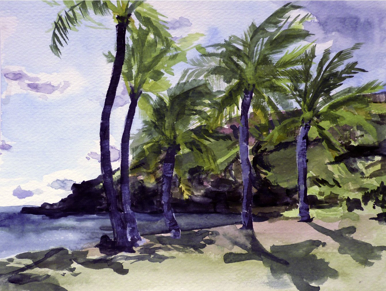 "Hanauma Bay Palms" watercolor on paper 9" x 12"