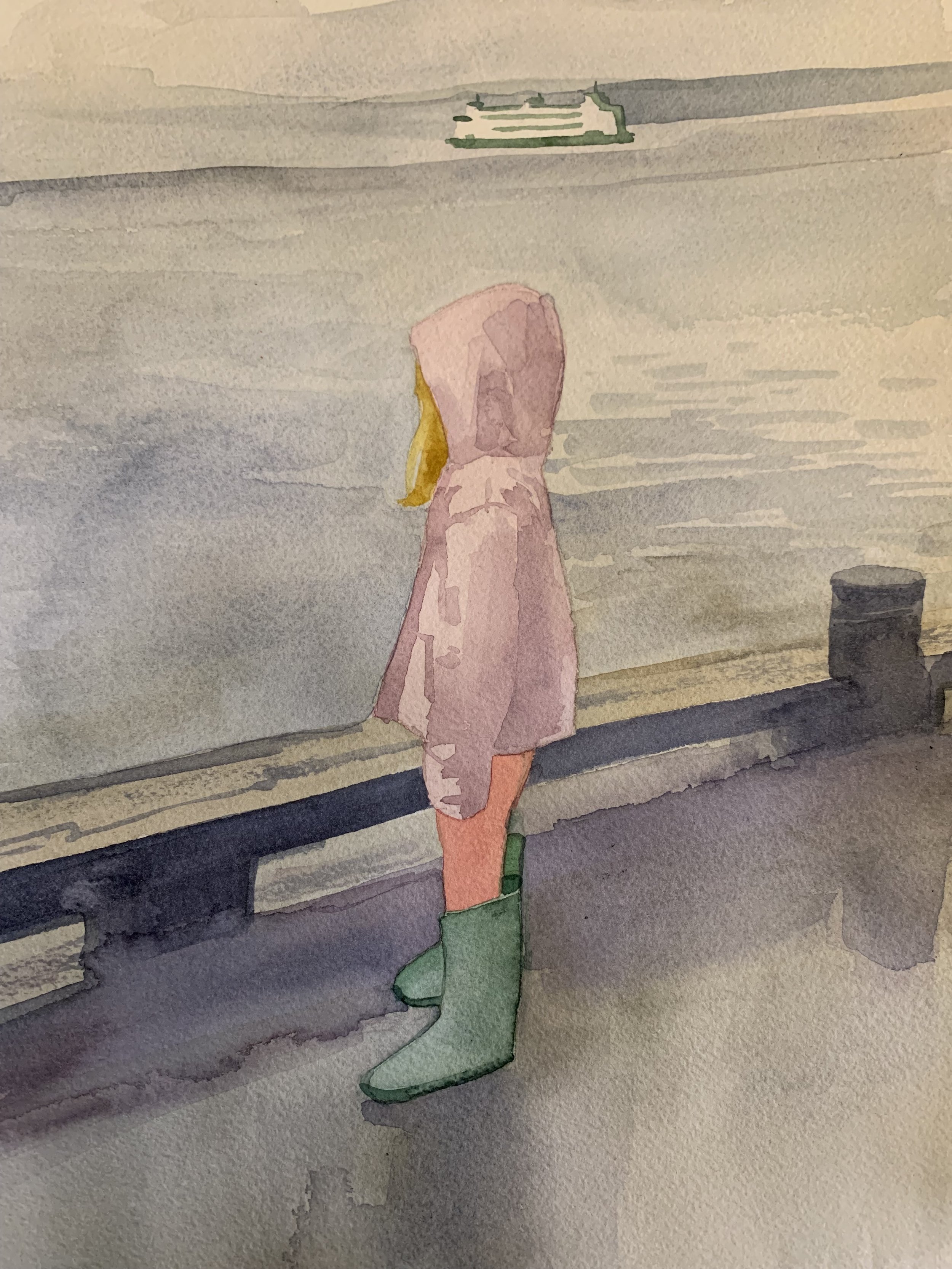 "Penny and the Ferry" watercolor on paper 12" x 9"