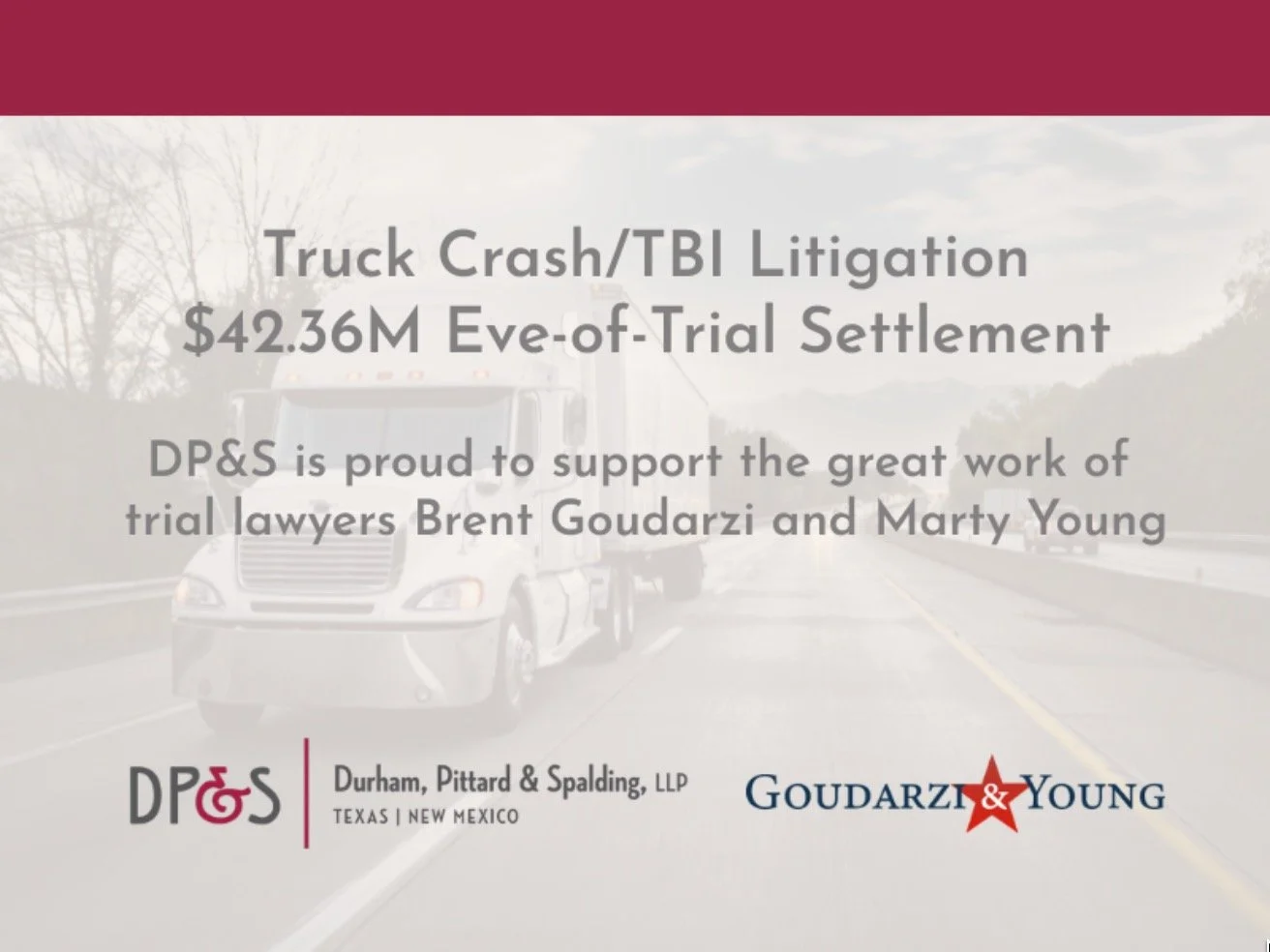 $42.36 Million Trucking/TBI Settlement on Eve of Trial