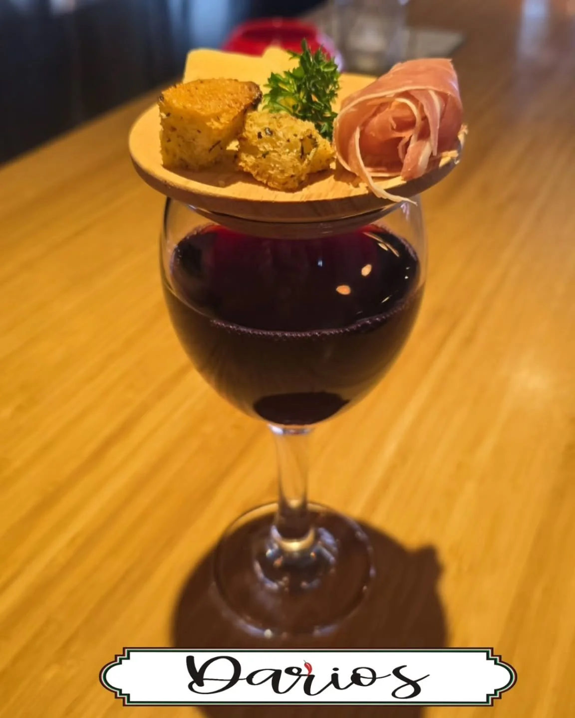 🍷 Did you know?????

Every time you order a glass of wine at Dario&rsquo;s, you&rsquo;ll receive a complimentary wine topper&mdash;featuring delicious little bites to enjoy on the house.

Because great wine deserves great company&hellip; and even be