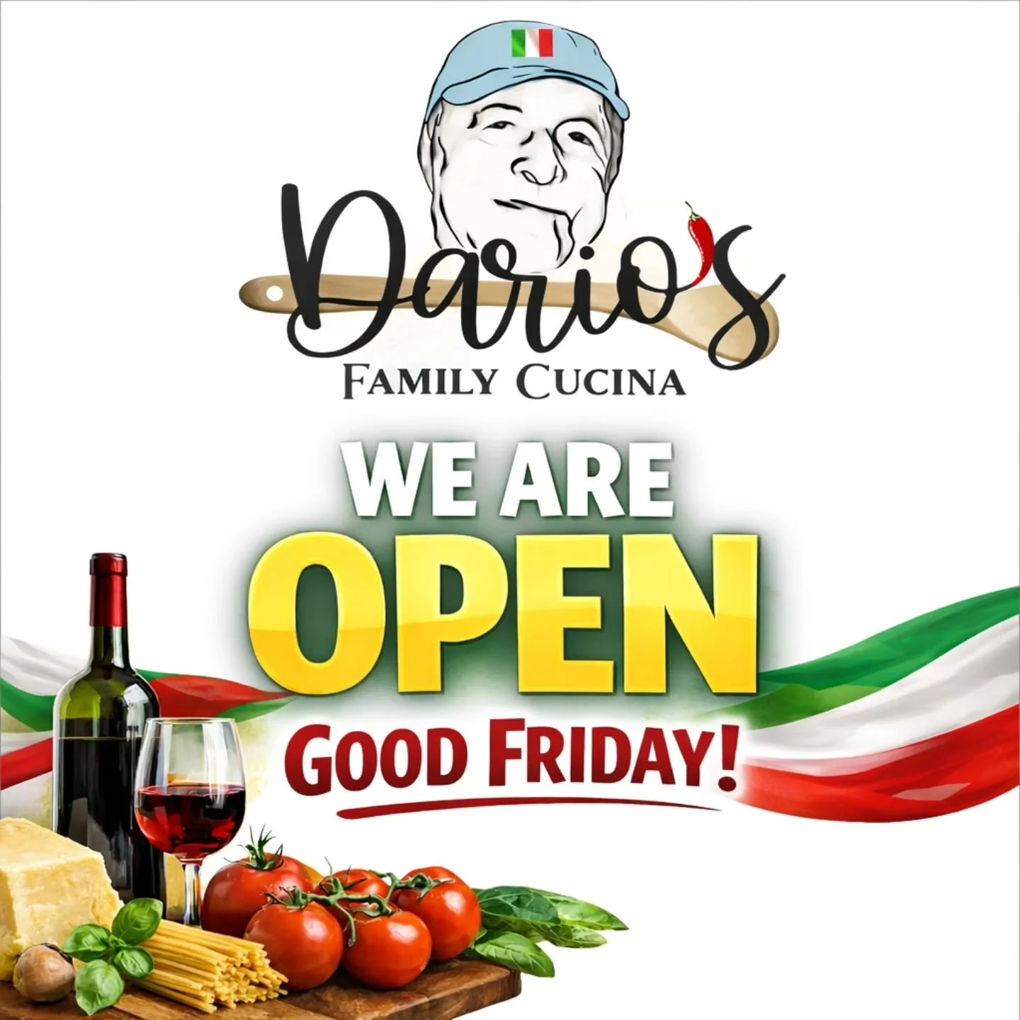 We&rsquo;re OPEN this Good Friday! 🇮🇹✨

Still need catering? We&rsquo;ve got you covered &mdash; we&rsquo;re accepting last-minute catering orders! 🍝🍷

And don&rsquo;t forget, we&rsquo;re OPEN tomorrow for all your last-minute Easter needs 🐣🌿

