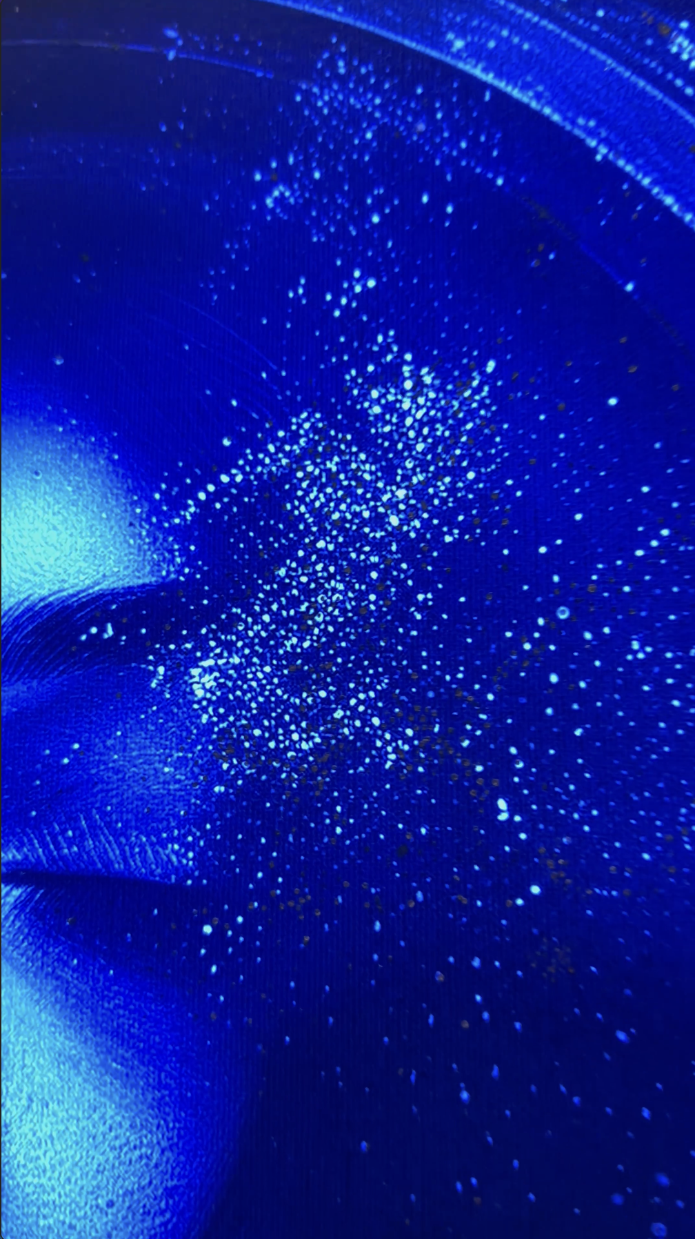 Close-up detail of MADX Serenity mixed-media canvas print showing hand-painted premium and metallic embellishments over surreal figurative composition. Limited edition fine art by NYC artist MADX.