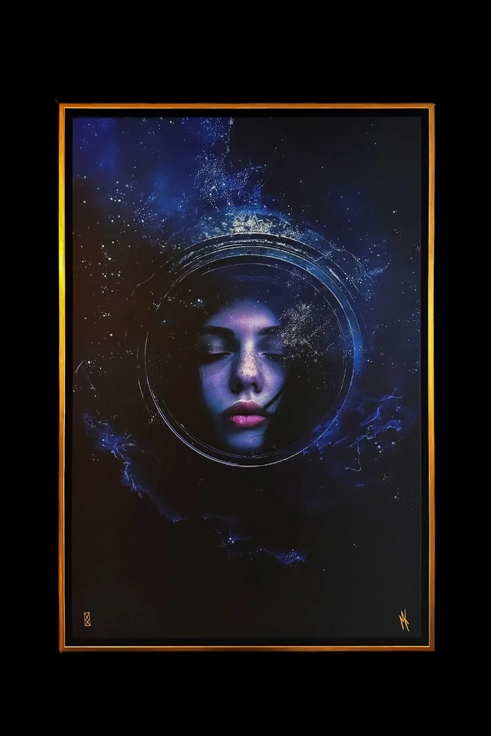 Serenity surreal portrait canvas with gold float frame by MADX