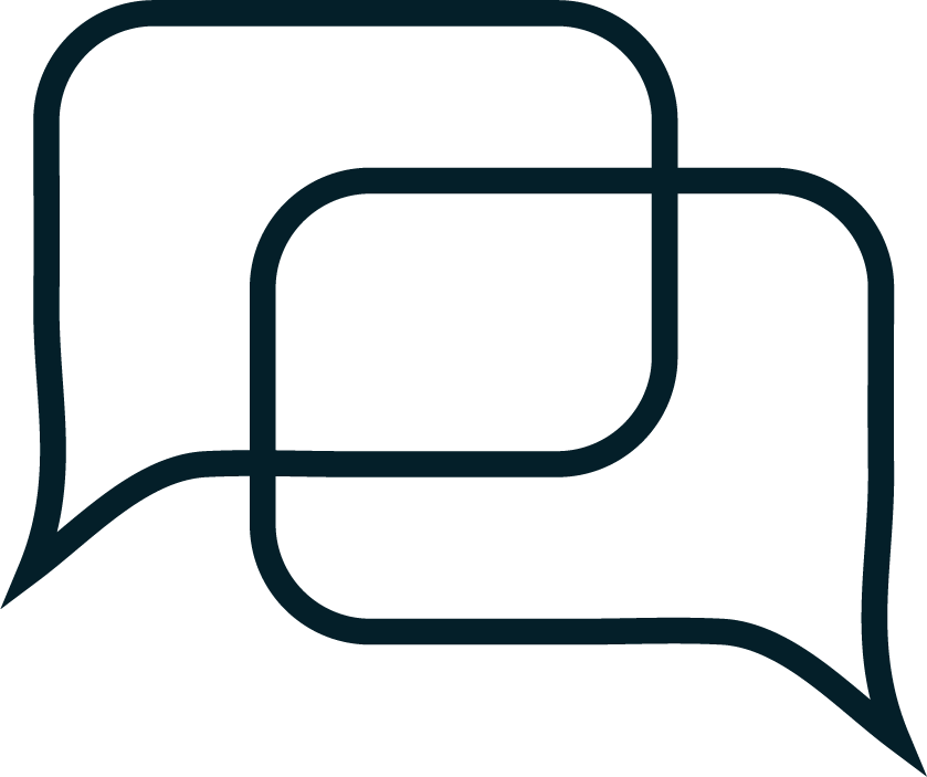 Line art illustration of two speech bubbles overlapping, one slightly larger than the other.
