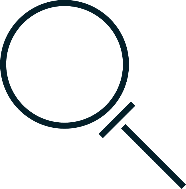 A black magnifying glass icon with a circular lens and a handle, set against a transparent background.