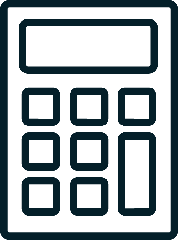 Illustration of a calculator with a rectangular screen and multiple buttons.