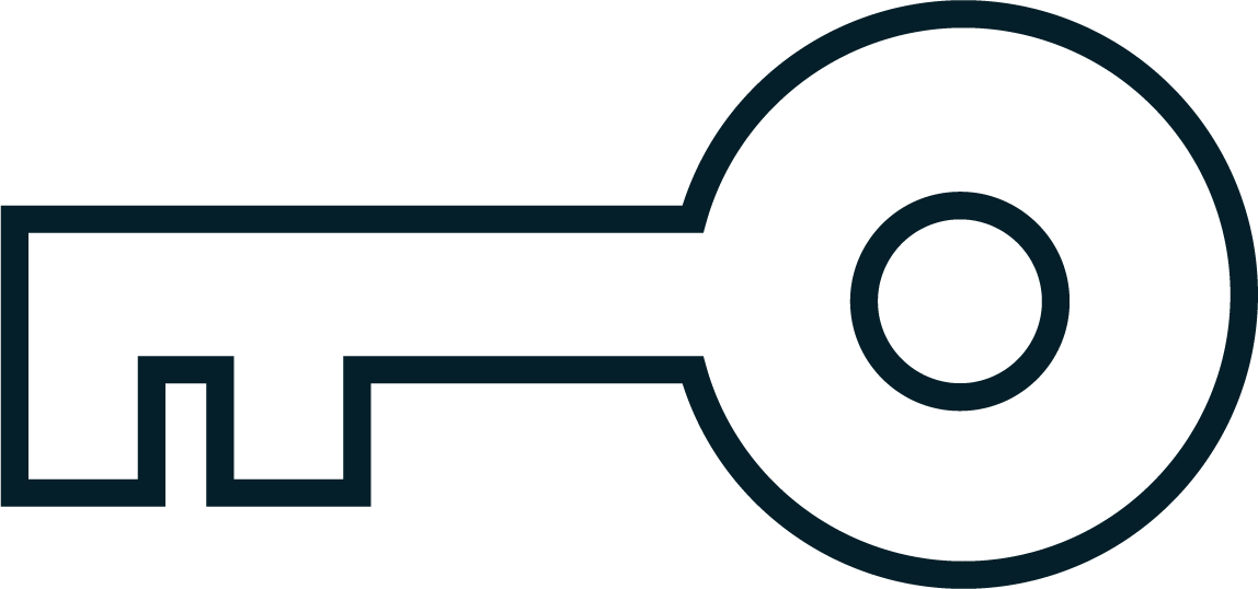 Simple black and dark blue icon of a key with a round head and a notched blade.