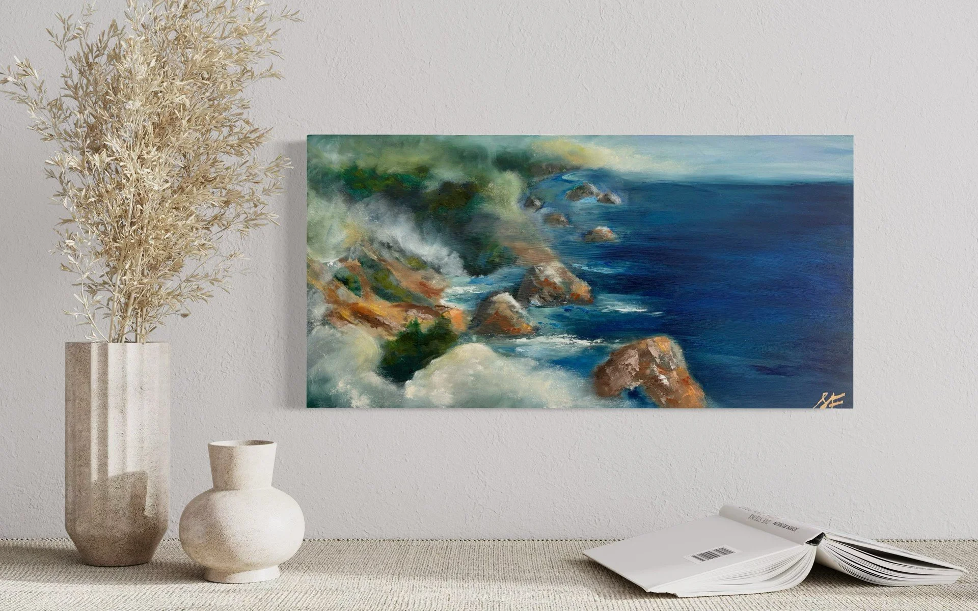 Cradled Coast_12x24_oiloncradledwoodpanel_Shaney Fago_2026_InRoom.jpg
