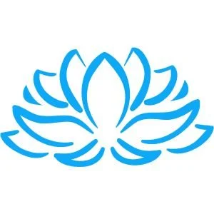 Reiki Energy Healing. A stylized blue lotus flower icon with many petals, simplified and artistic.
