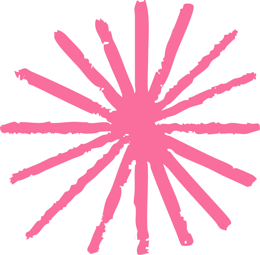 Pink explosion or burst graphic with uneven lines on a black background.