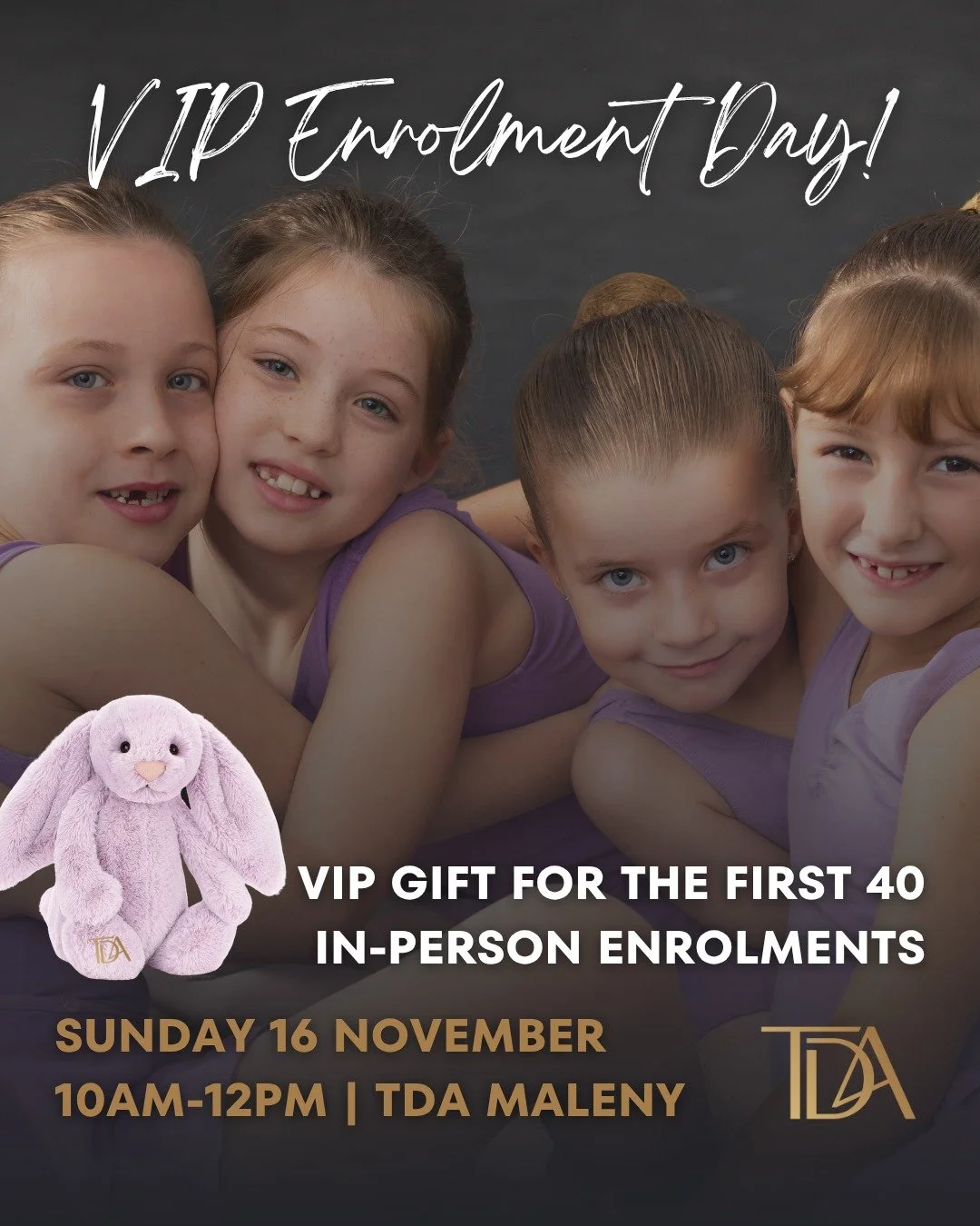 VIP ENROLMENT DAY - Sunday 16 November | 10am-12pm

Our VIP Enrolment Day is your chance to secure your dancer's place in our 2026 Classes BEFORE ONLINE ENROLMENTS OPEN on Tuesday 18 November. It's your exclusive opportunity to view our 2026 timetabl