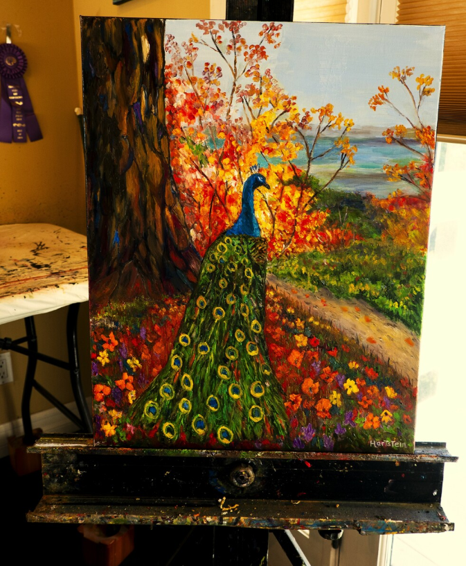 Peacock on the hill easel.png