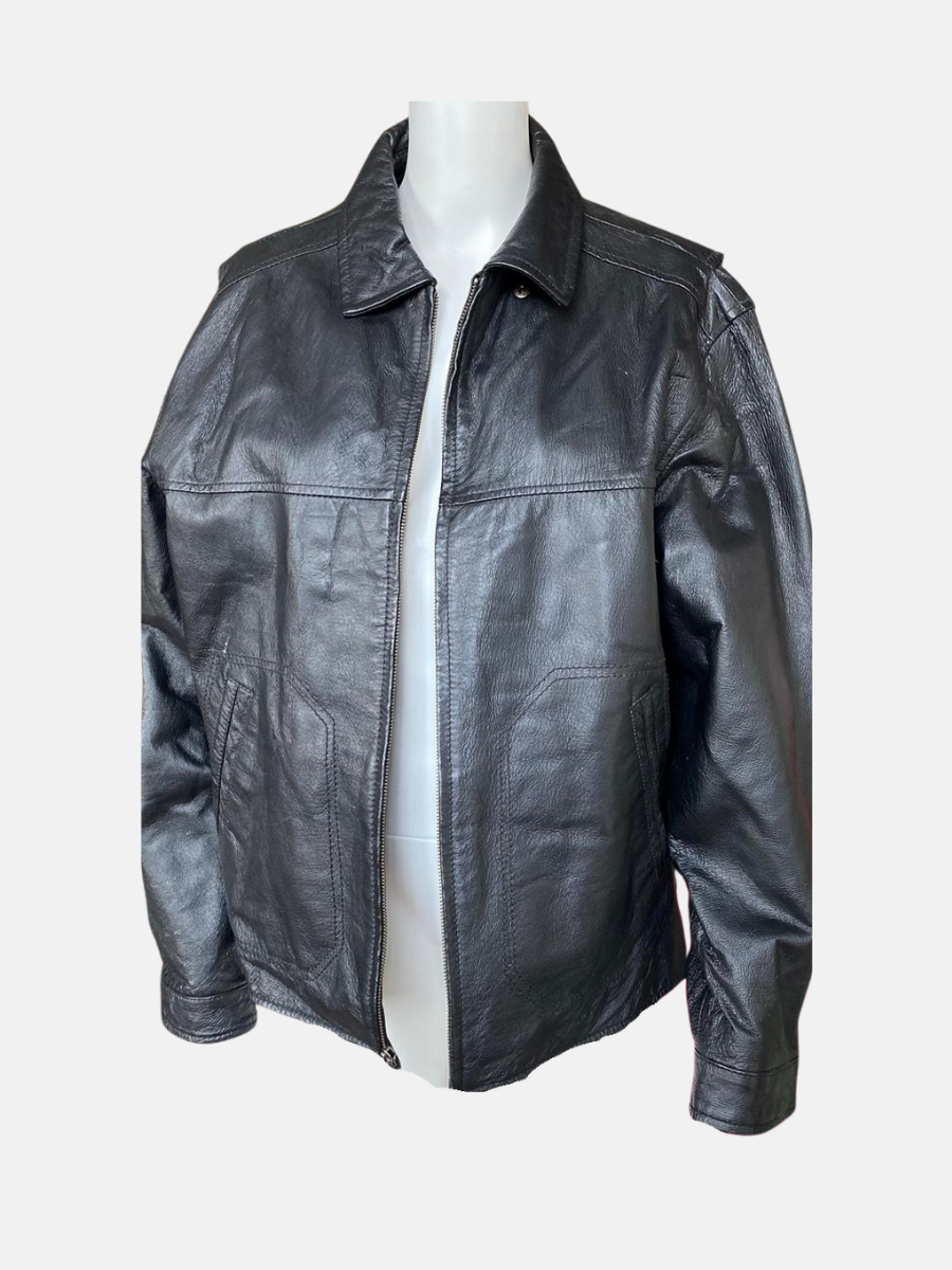 St John's Bay black leather bomber jacket M $70.00