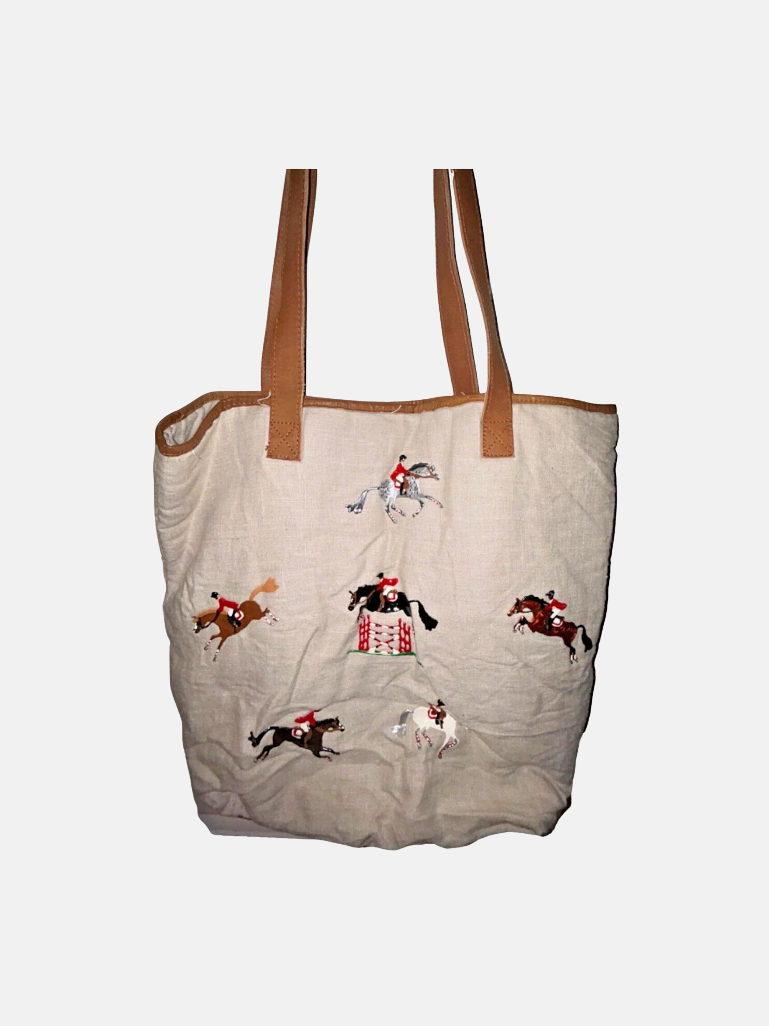Signed hand painted equestrian canvas tote $170