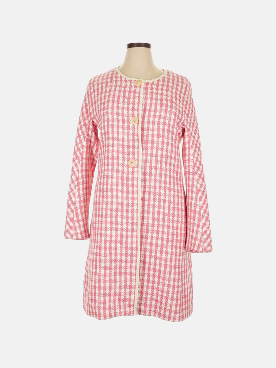 Kate Spade pink/white gingham tweed raincoat XL