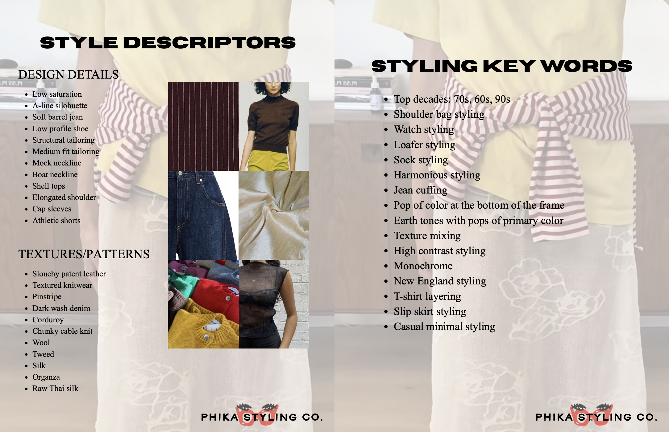 Page 1 and 2 of Client B's style book, breaking down the client's style elements