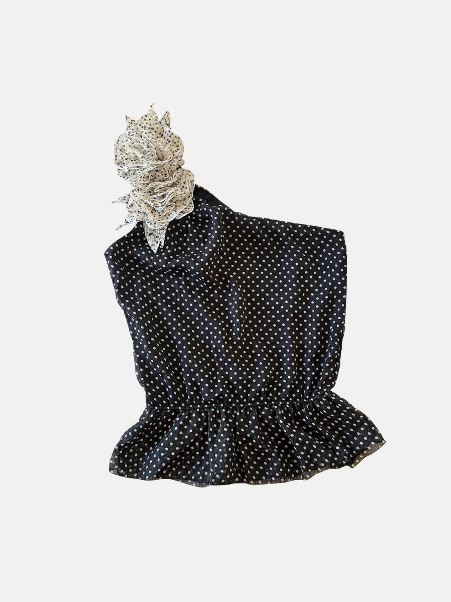 Vintage Y2K one shoulder polka dot blouse M $21.00