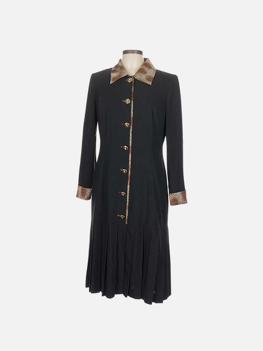 Escada by Margaretha Ley black coat with cheetah-print details size 12 $326.99