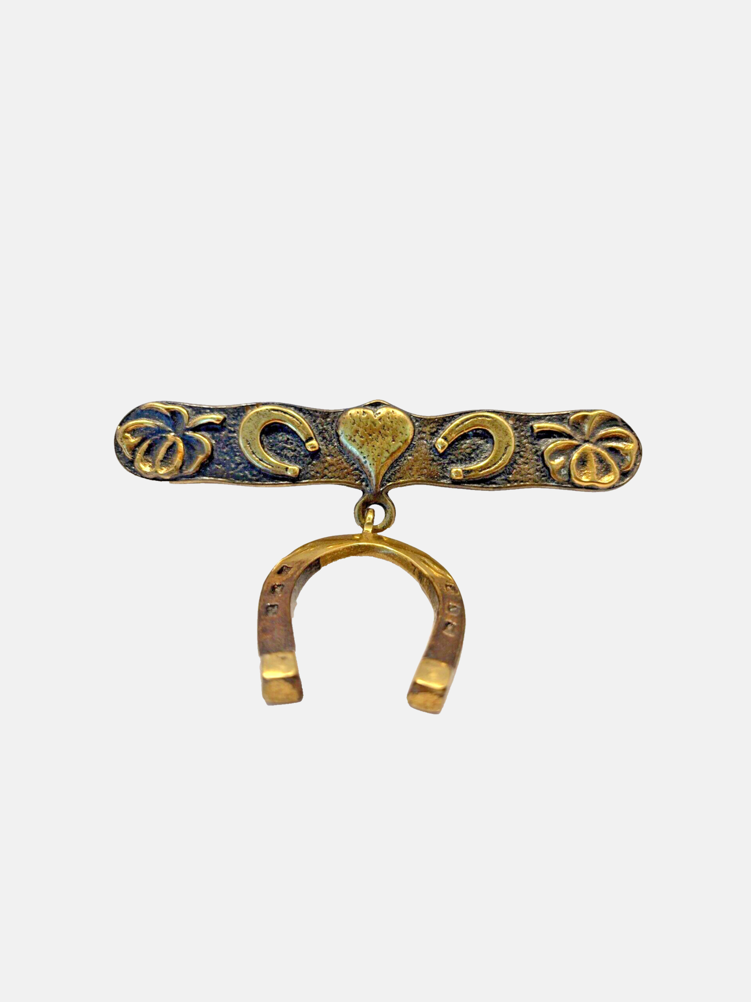 Vintage Scandinavian horseshoe hearts and clover pin $95